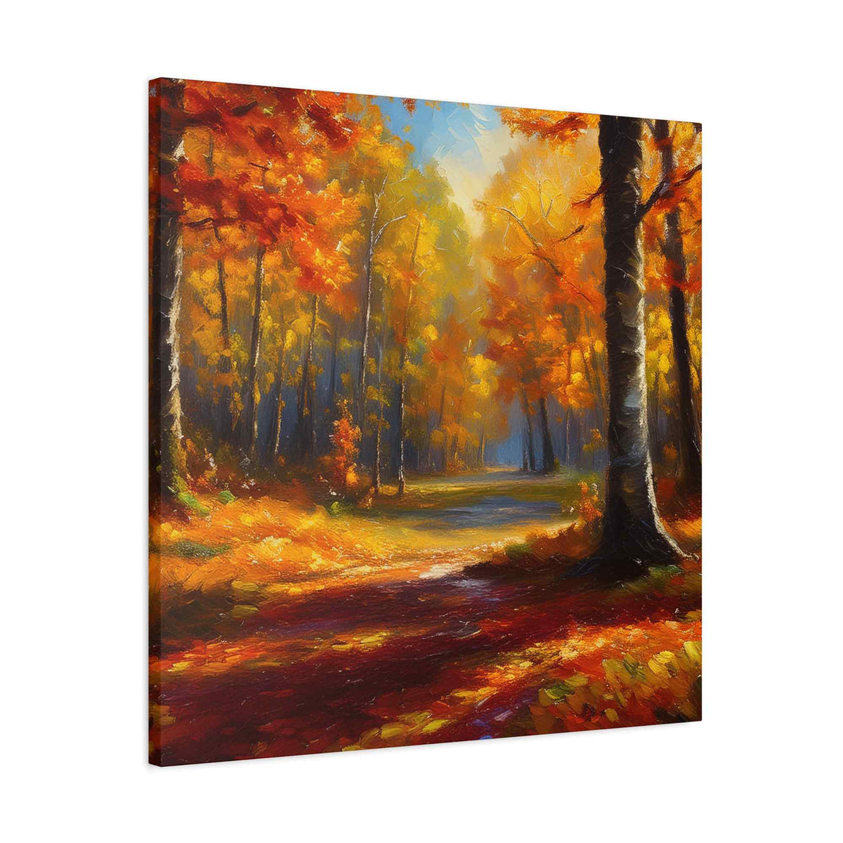 Fall Forest Print Canvas, Oil Paint Print 20x20, 24x24, 30x30, 32x32, 36x36 Art Design Canvas Pine-Wood Inner Frame MC-101