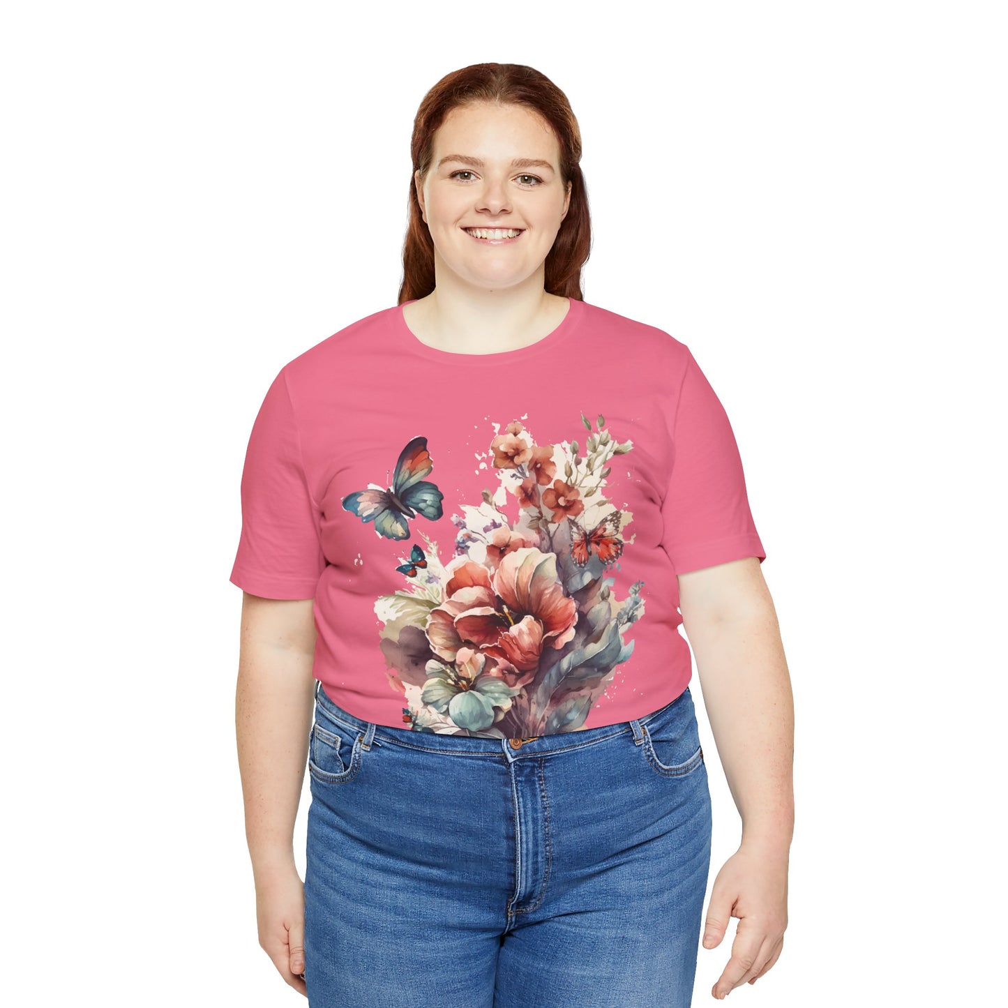 Cotton Tee Shirt with Butterfly Prints