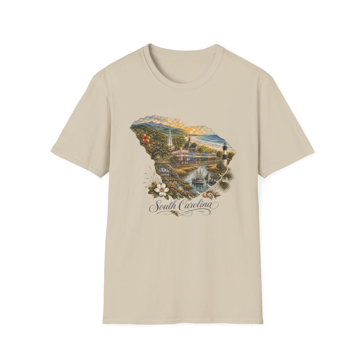 South Carolina State Travel Tourist Graphic Design Unisex 100 Cotton Gildan T-Shirt