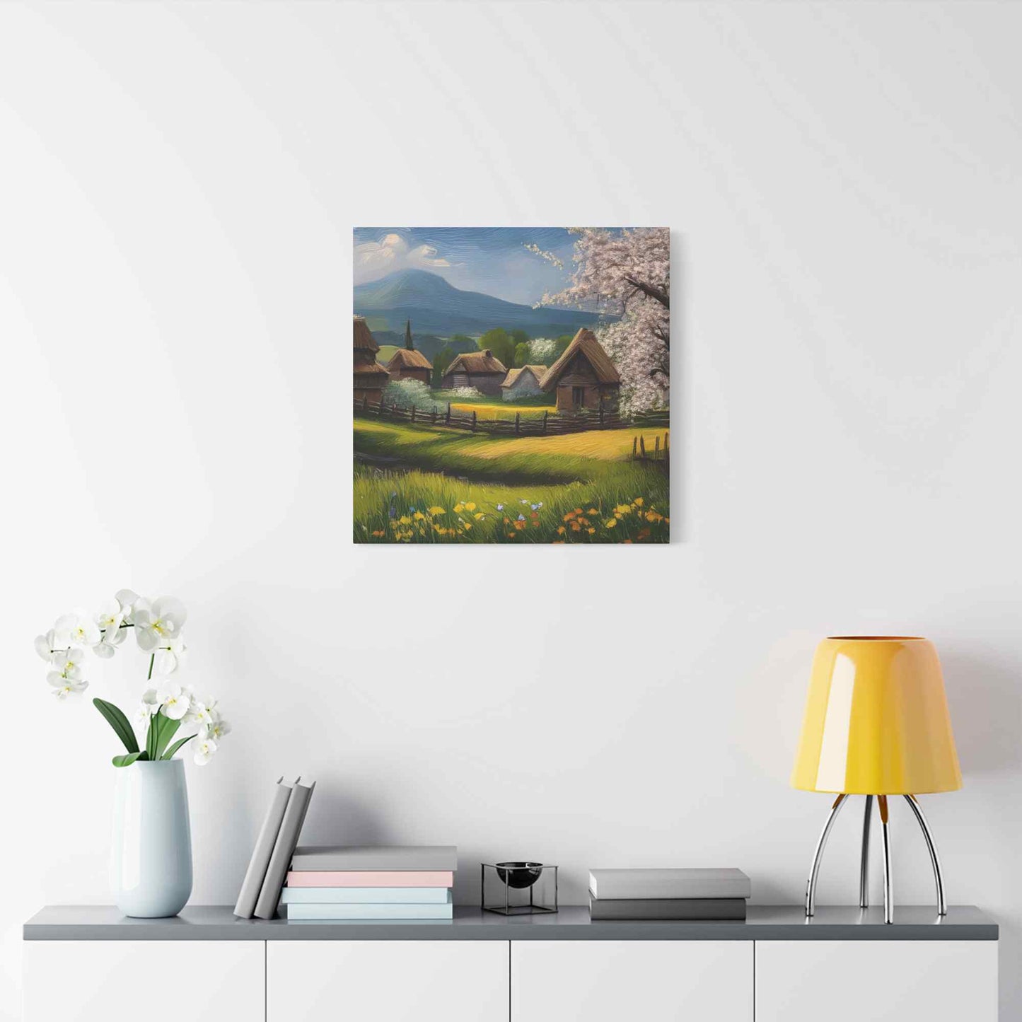 Countryside Spring Print Canvas, Oil Paint Print 20x20, 24x24, 30x30, 32x32, 36x36 Art Design Pine-Wood Inner Frame MC-110