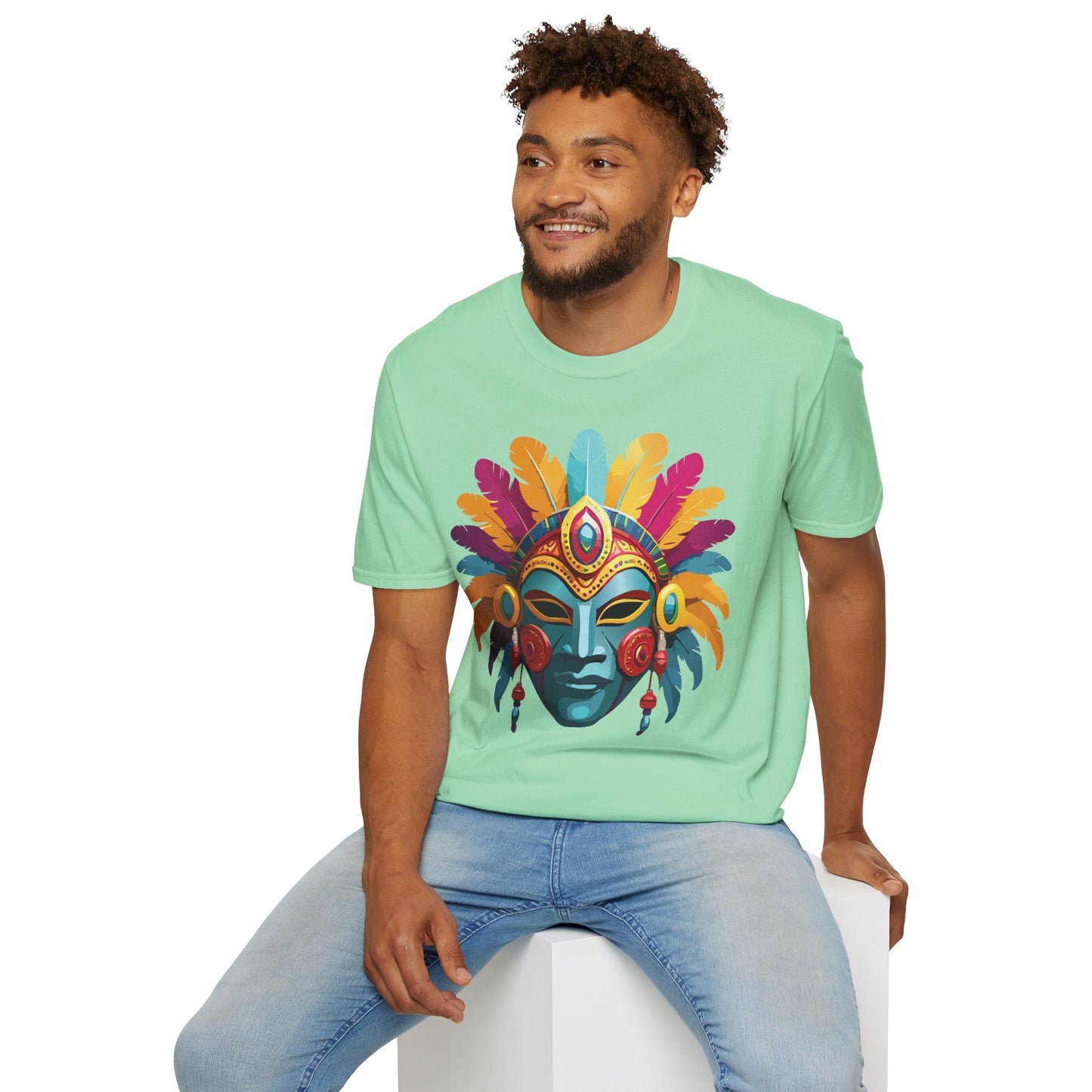 Mask Tee Shirt Unisex Short Sleeve Graphic Tee Masquerade Design 100 Percent Ring Spun Cotton