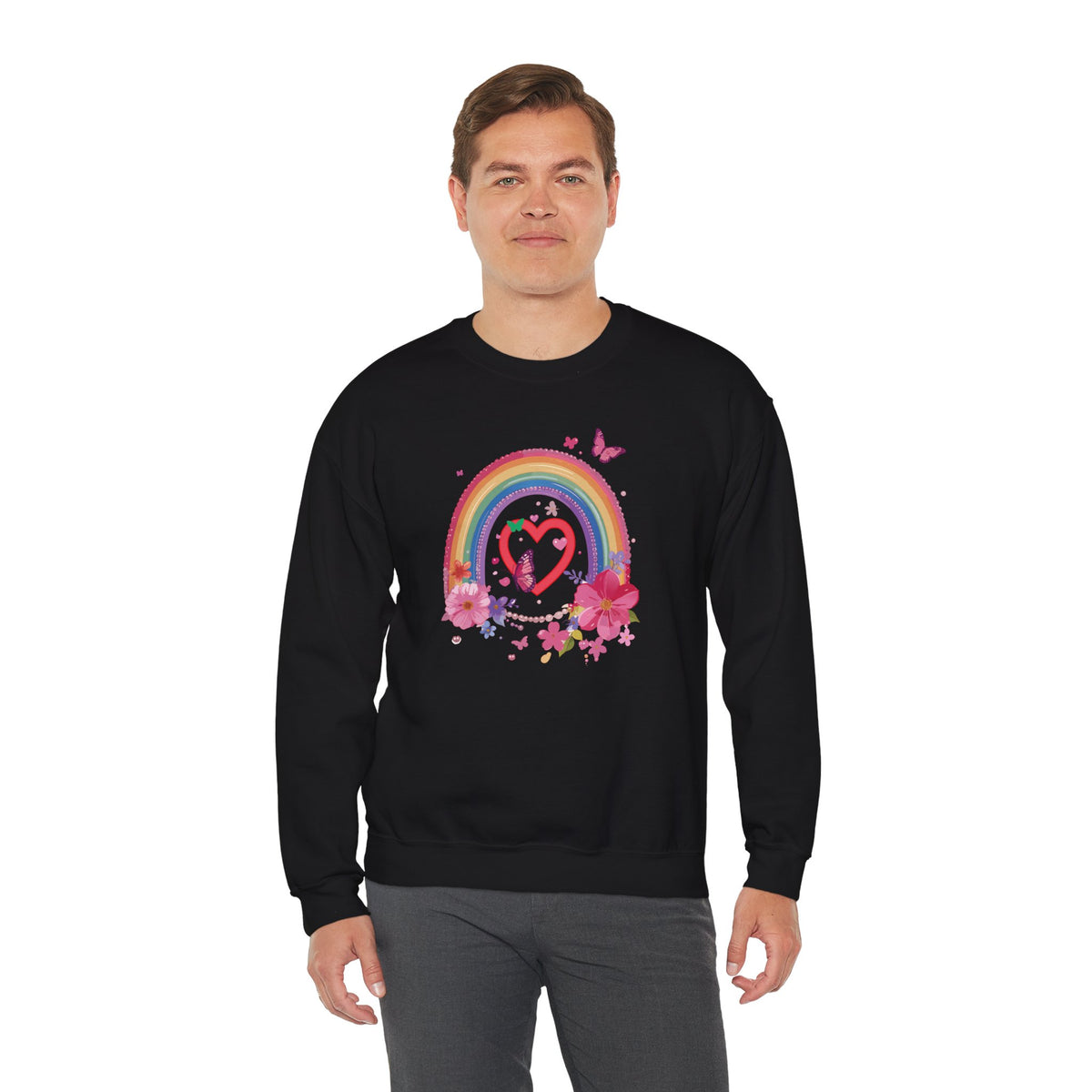 Rainbow Heart Sweatshirt, Floral Heart Sweatshirt, Floral Love Sweatshirt, Valentine's Day Sweatshirt, Rainbow Heart Floral Sweatshirt 112