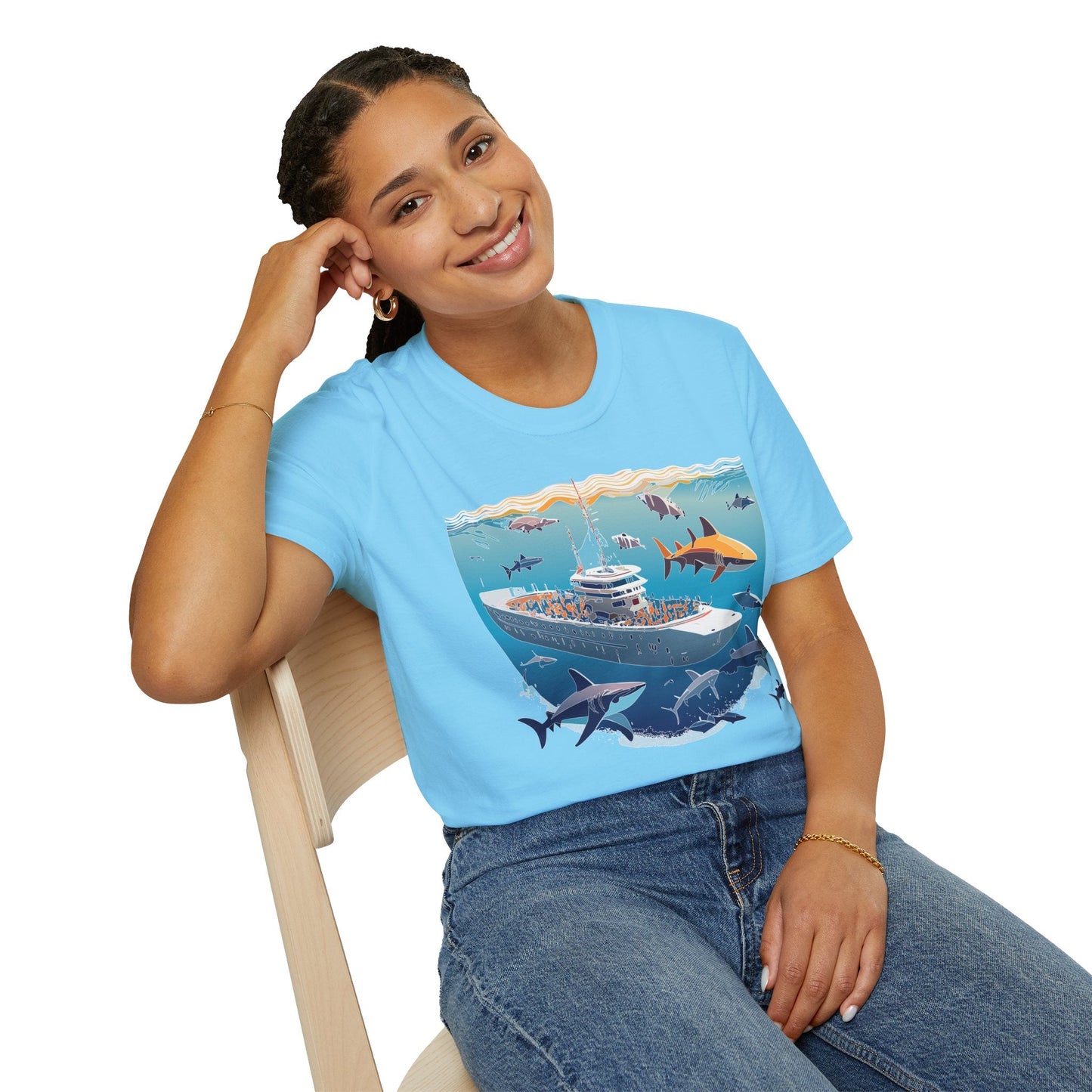 Ocean Tee Shirt Unisex Softstyle Short Sleeve With Ocean Art Design 100 Percent Ring Spun Cotton