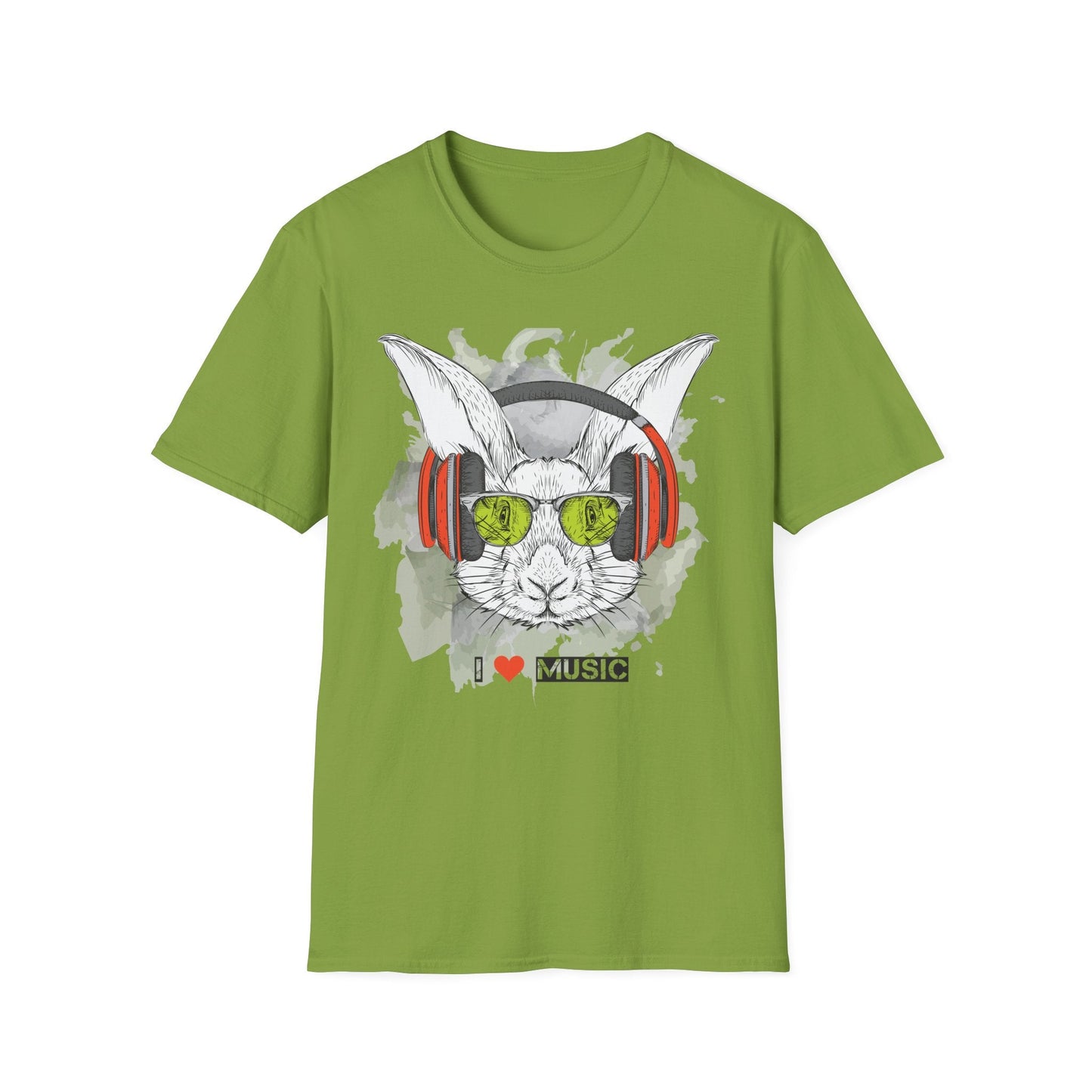 I Love Music Animals Shirt With Headphones Unisex Softstyle Tee 100 Percent Ring Spun Cotton