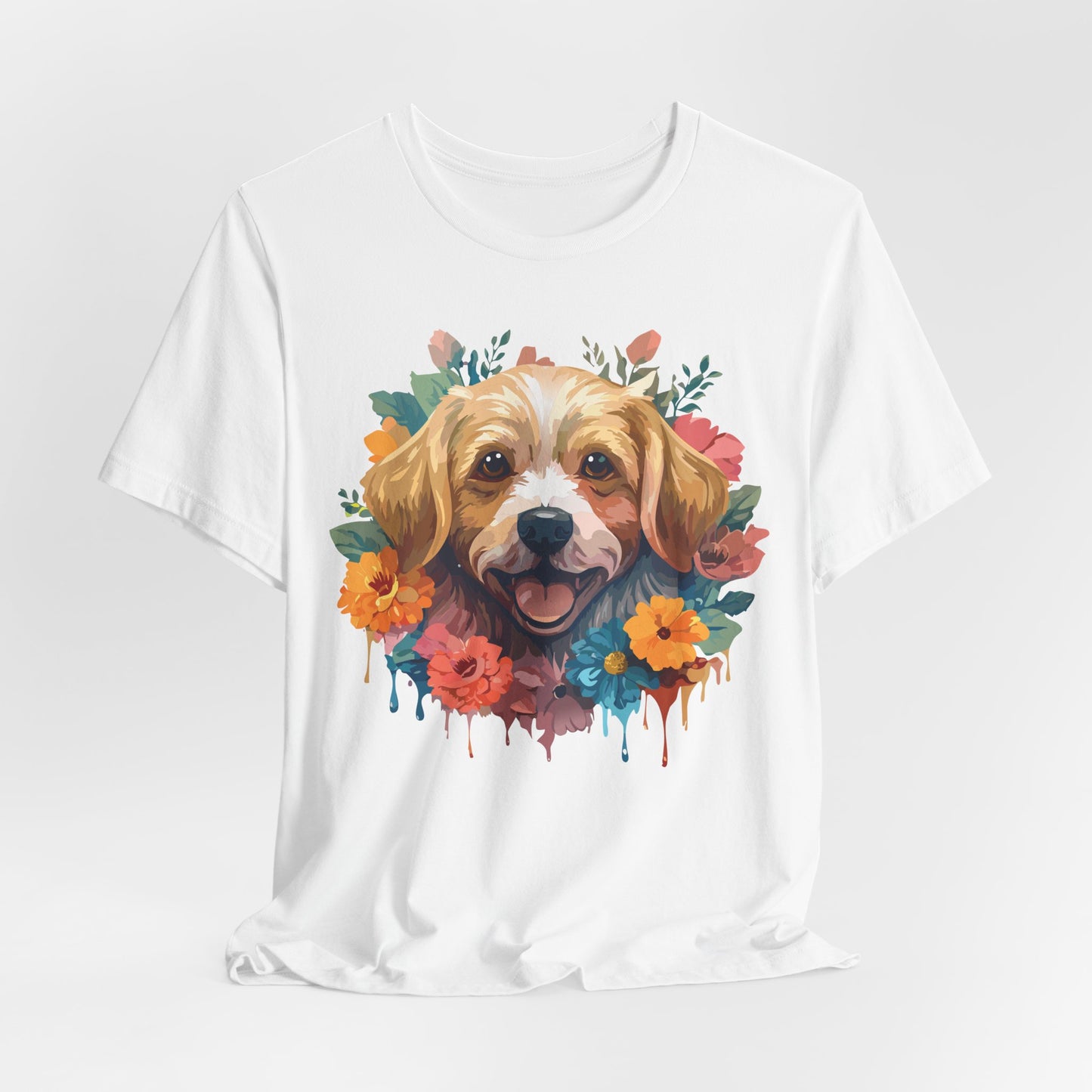 Floral Dog Tee, Animal Shirt, Dog Shirt, Floral Tee, Flower T-shirt, T-Shirt with Animal, Summer Top with Art Design