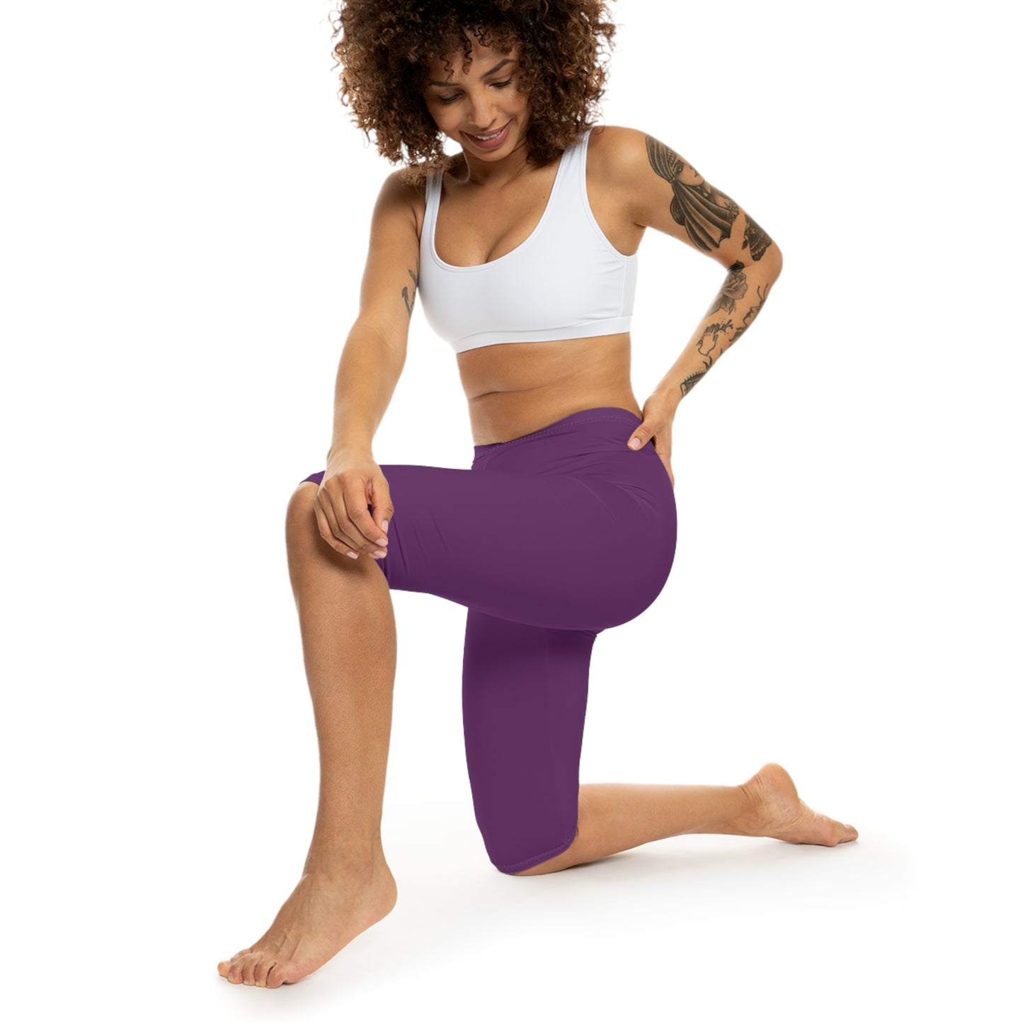 Velvet Purple Color Women's Brushed Suede Poly Span Casual Capri Leggings XS-2XL
