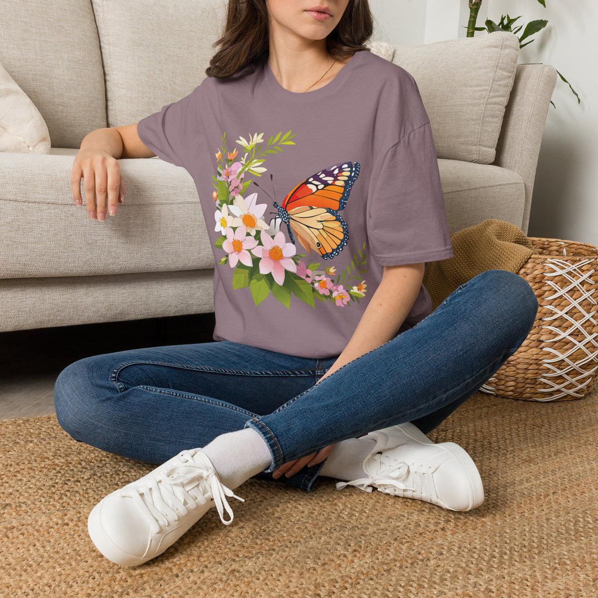 Monarch Butterfly Floral Graphic Tee Unisex 100 Cotton Gildan T-Shirt