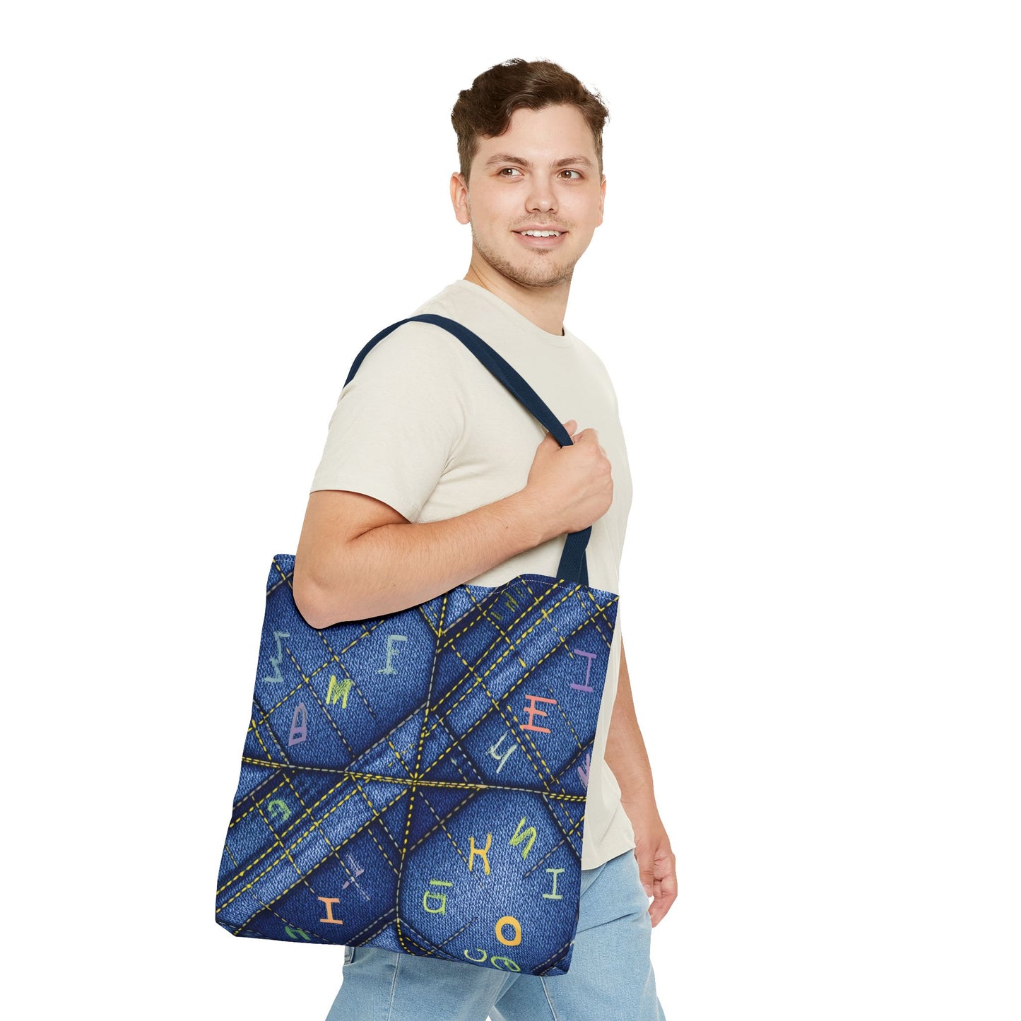 Denim Fabric Imitation Print Unisex Canvas Bag Poly Spun 3 Sizes Tote Bag 187-6