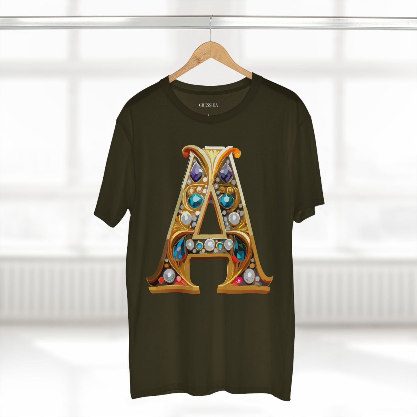Letter A Graphic Design Tee Unisex 100 Cotton With Antique Gold Letters Artwork T-Shirt