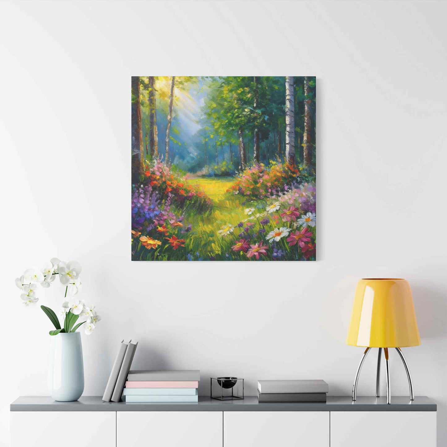 Summer Forest Print Canvas, Oil Paint Print 20x20, 24x24, 30x30, 32x32, 36x36 Art Design Print Pine-Wood Inner Frame MC-90