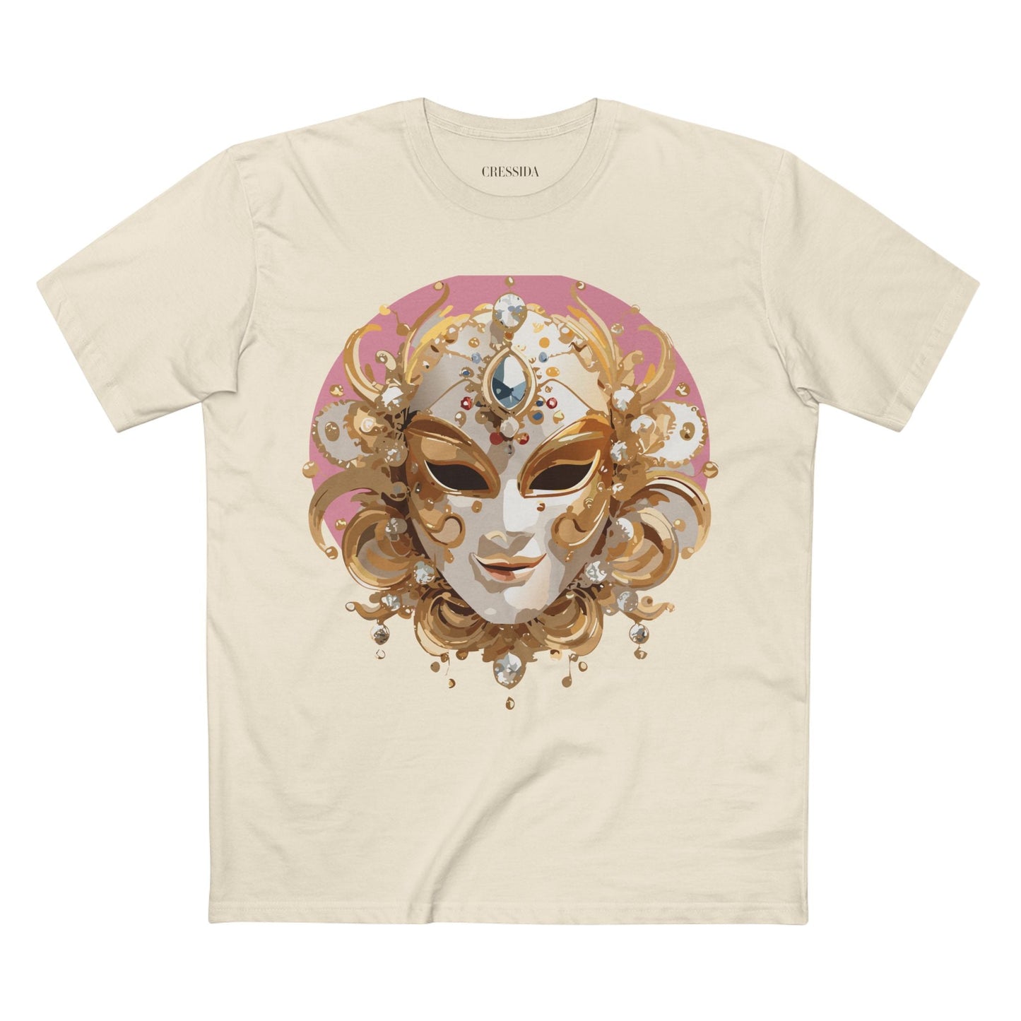 Carnival Mask Graphic T-Shirt Unisex 100 Cotton With Antique Gold Art Design Tee 13