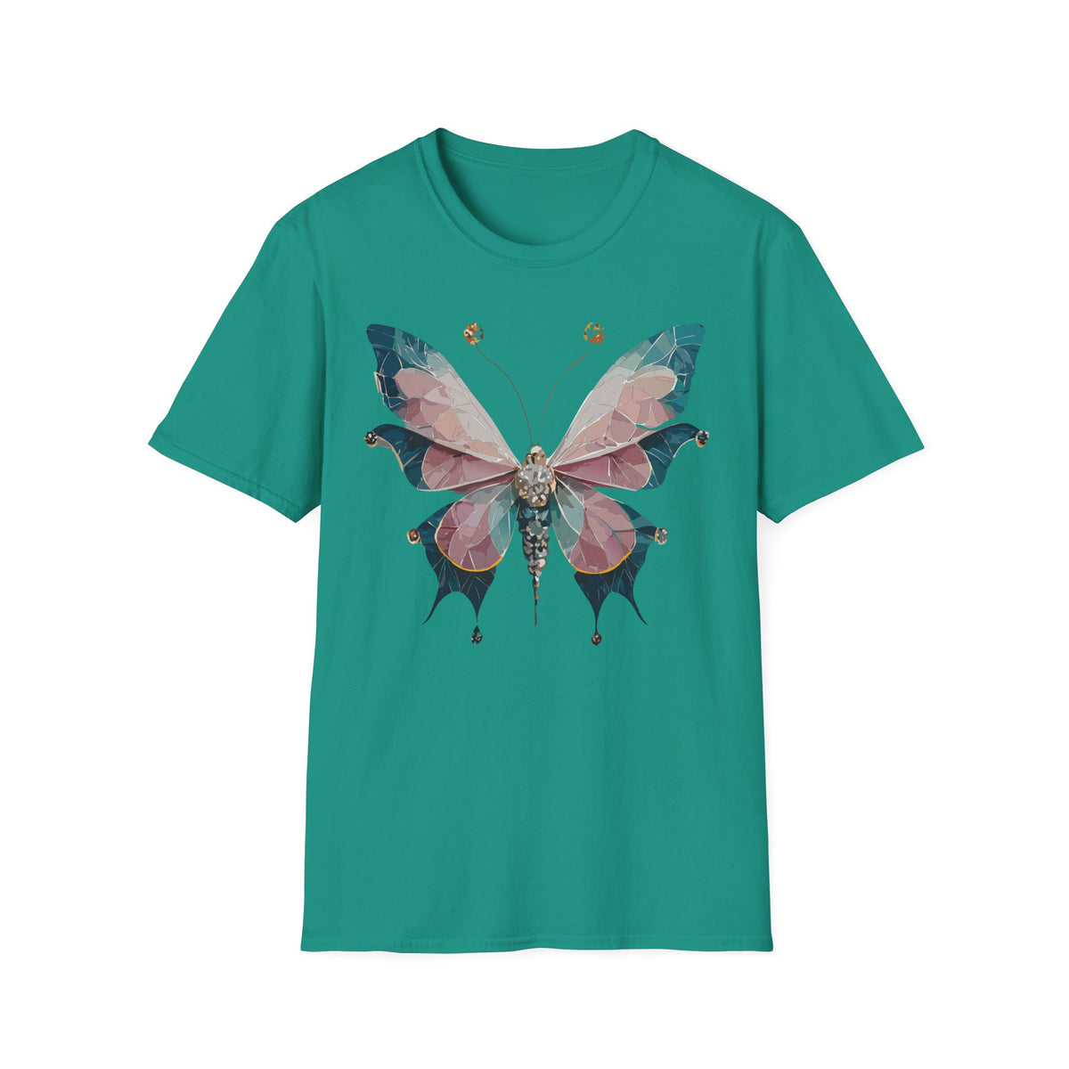 Geometric Pastel Butterfly T-Shirt | Floral Gem Accent Graphic Tee Unisex 100 Cotton Gildan T-Shirt