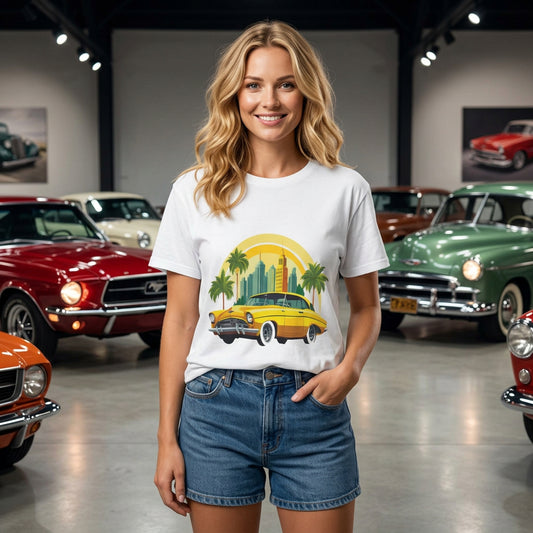 Retro Car Vintage Graphic Tee Staple Unisex 100 Cotton Tee Shirt - RC-24
