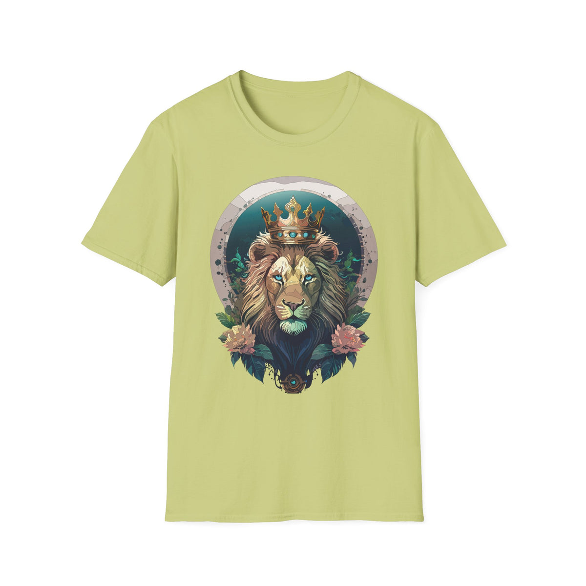 Crowned Lion Portrait T-Shirt | Regal King Lion Graphic Tee - Unisex 100 Cotton Gildan 64000