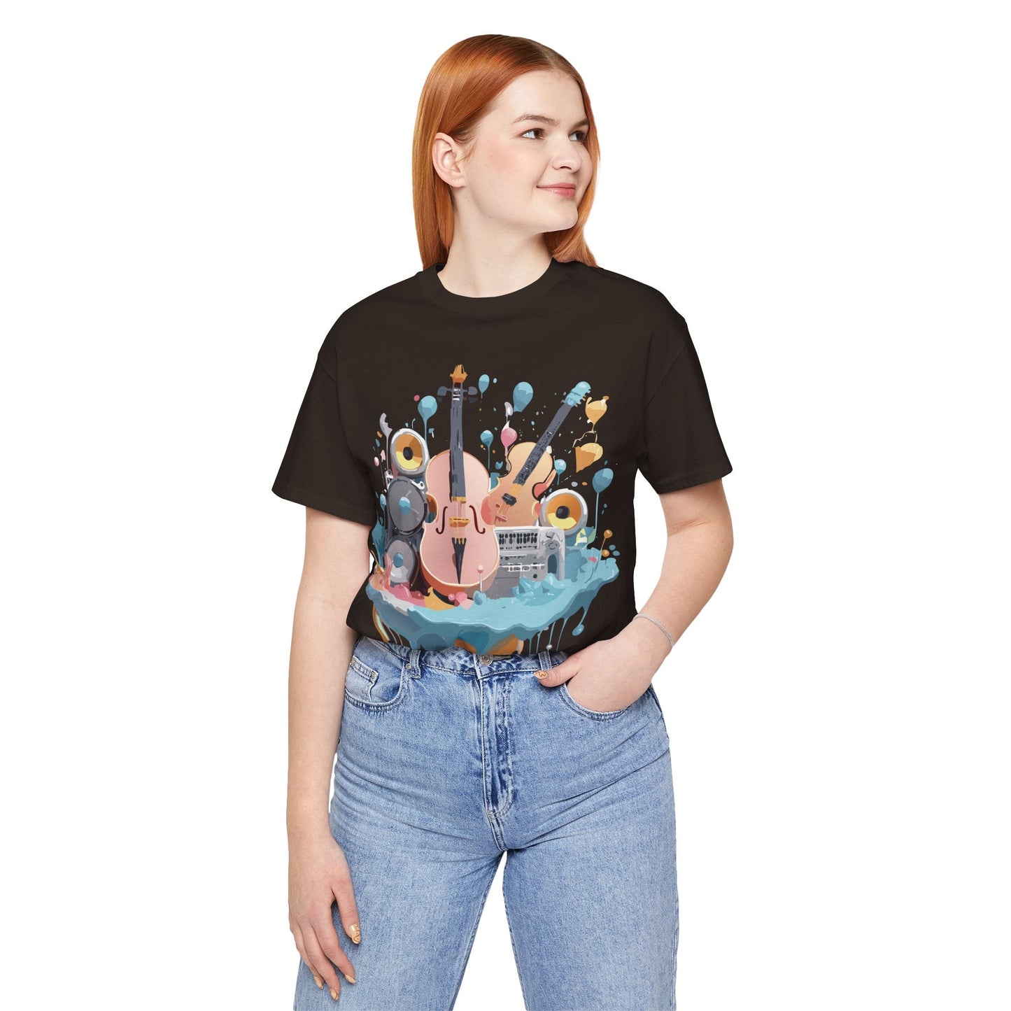 Music Graphic Unisex 100 Cotton Vintage Art with Musical Elements Tee 90