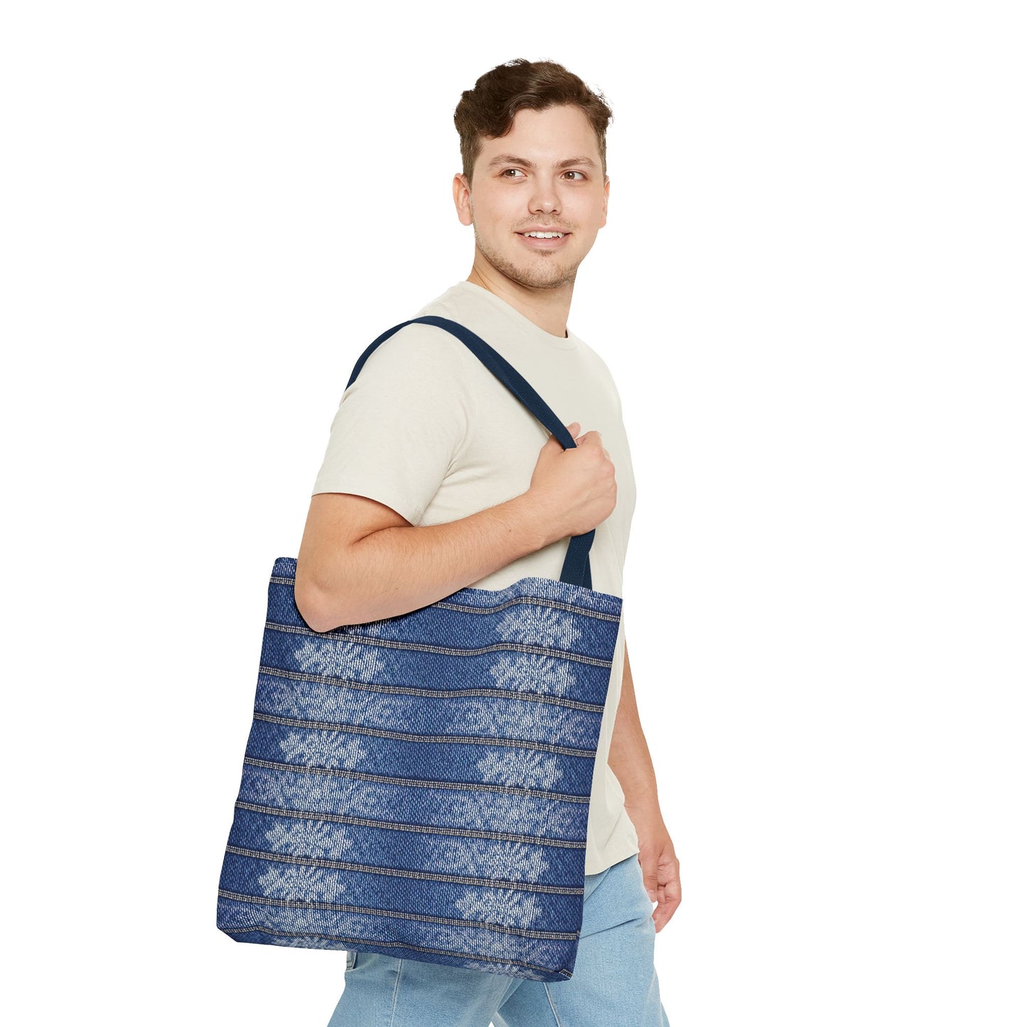 Denim Fabric Imitation Print Unisex Canvas Bag Poly Spun 3 Sizes Tote Bag 113