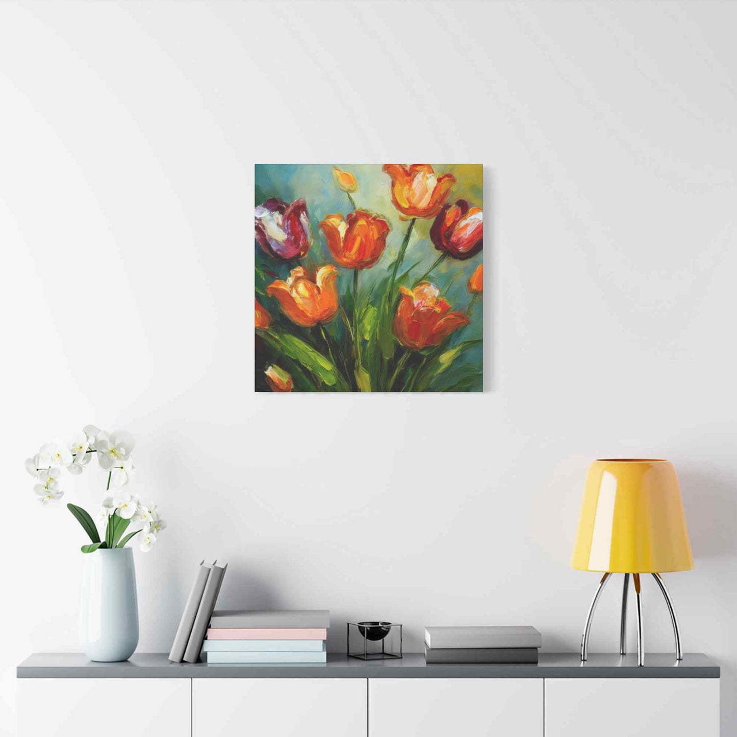 Tulips Print Canvas, Floral Oil Paint Print 20x20, 24x24, 30x30, 32x32, 36x36 Art Design Pine-Wood Inner Frame MC-142