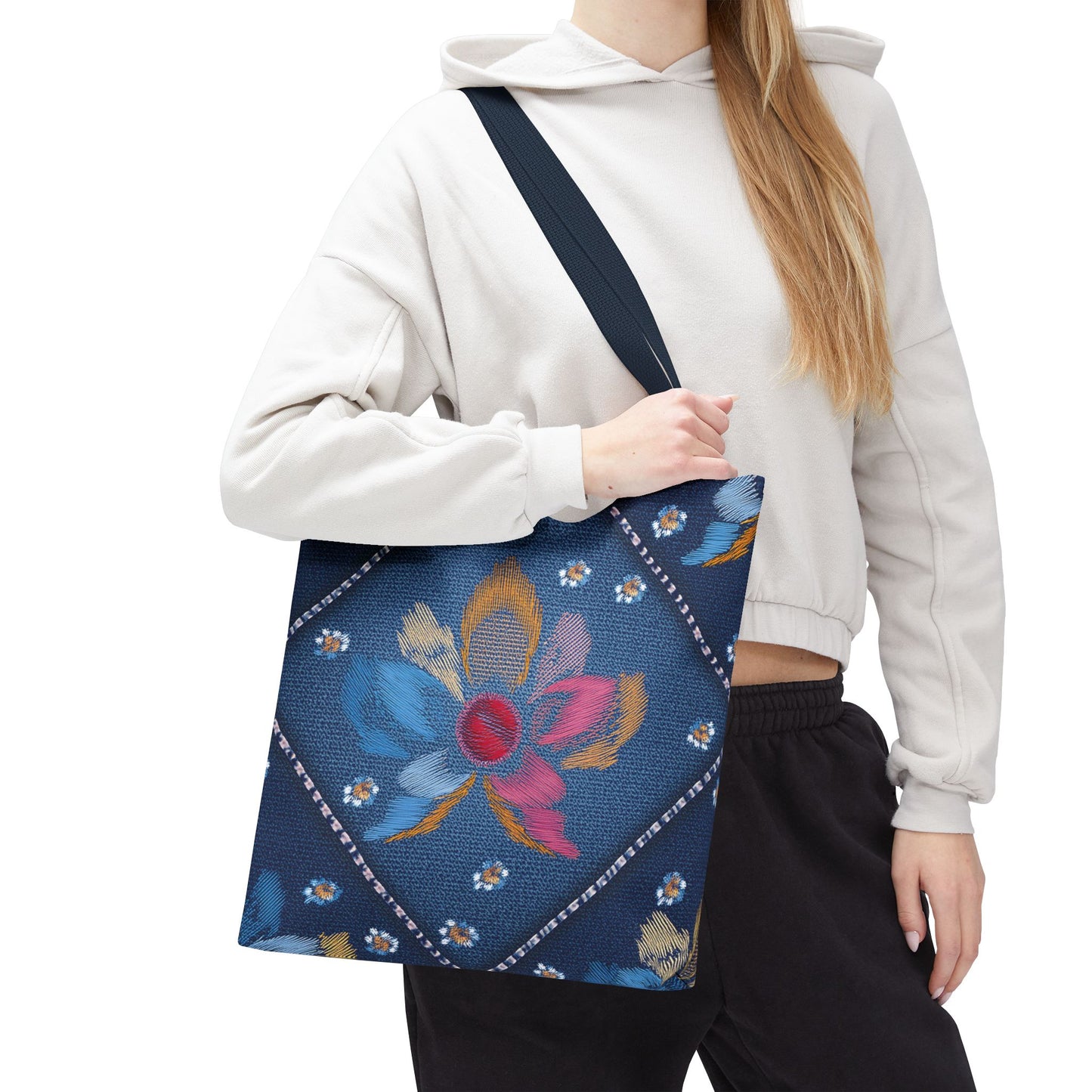 Denim Fabric Imitation Print Unisex Canvas Bag Poly Spun 3 Sizes Tote Bag 172