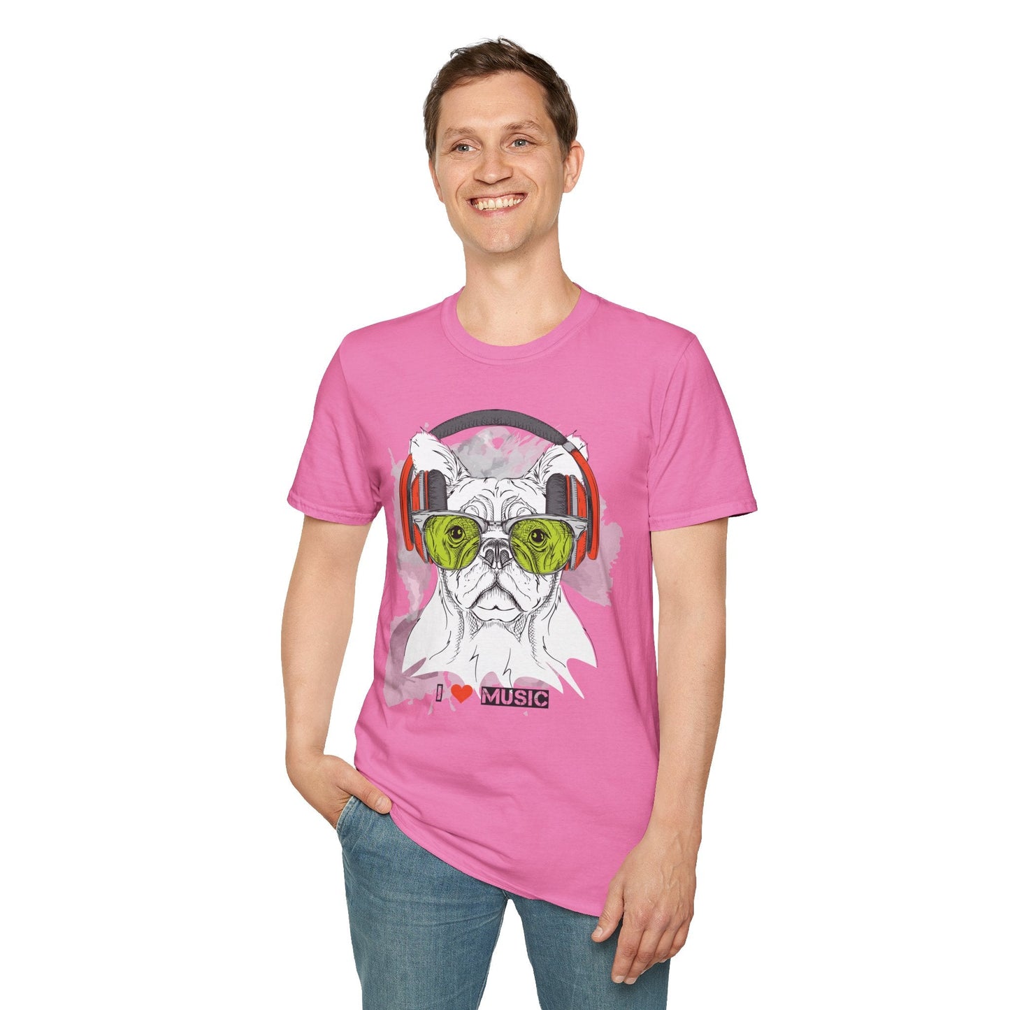 I Love Music Animals Shirt With Headphones Unisex Softstyle Tee 100 Percent Ring Spun Cotton