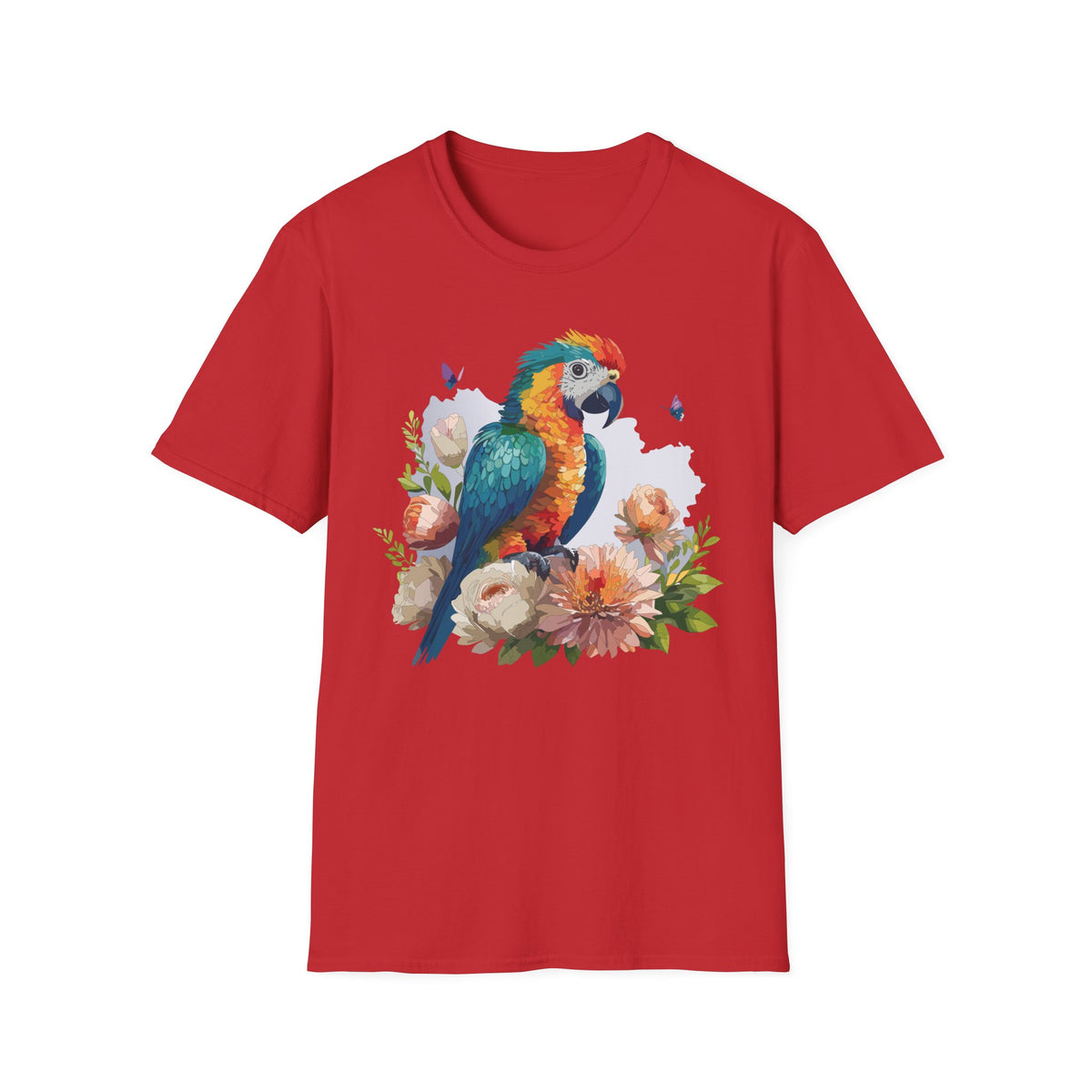 Colorful Parrot Illustration T-Shirt | Tropical Bird Floral Art