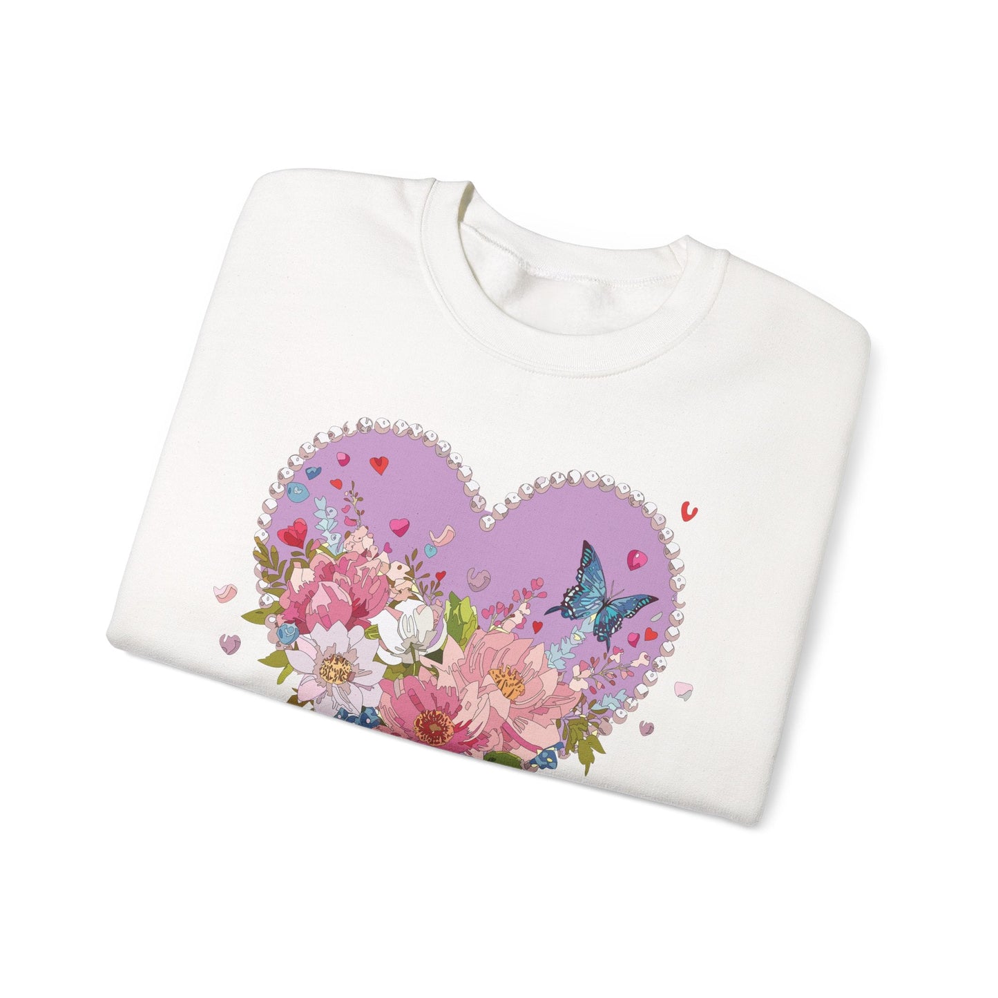 Floral Heart Sweatshirt Unisex Crewneck Valentines Day Heavy Blend Gildan 18000 Cozy Warm