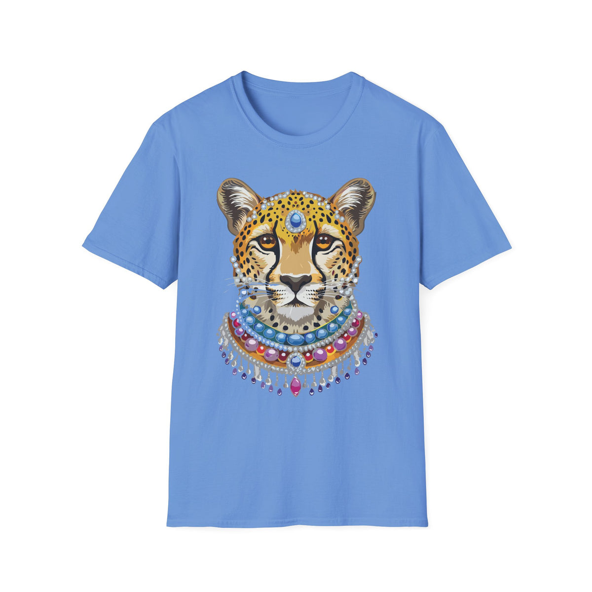 Jeweled Cheetah Face T-Shirt | Boho Leopard Portrait Shirt
