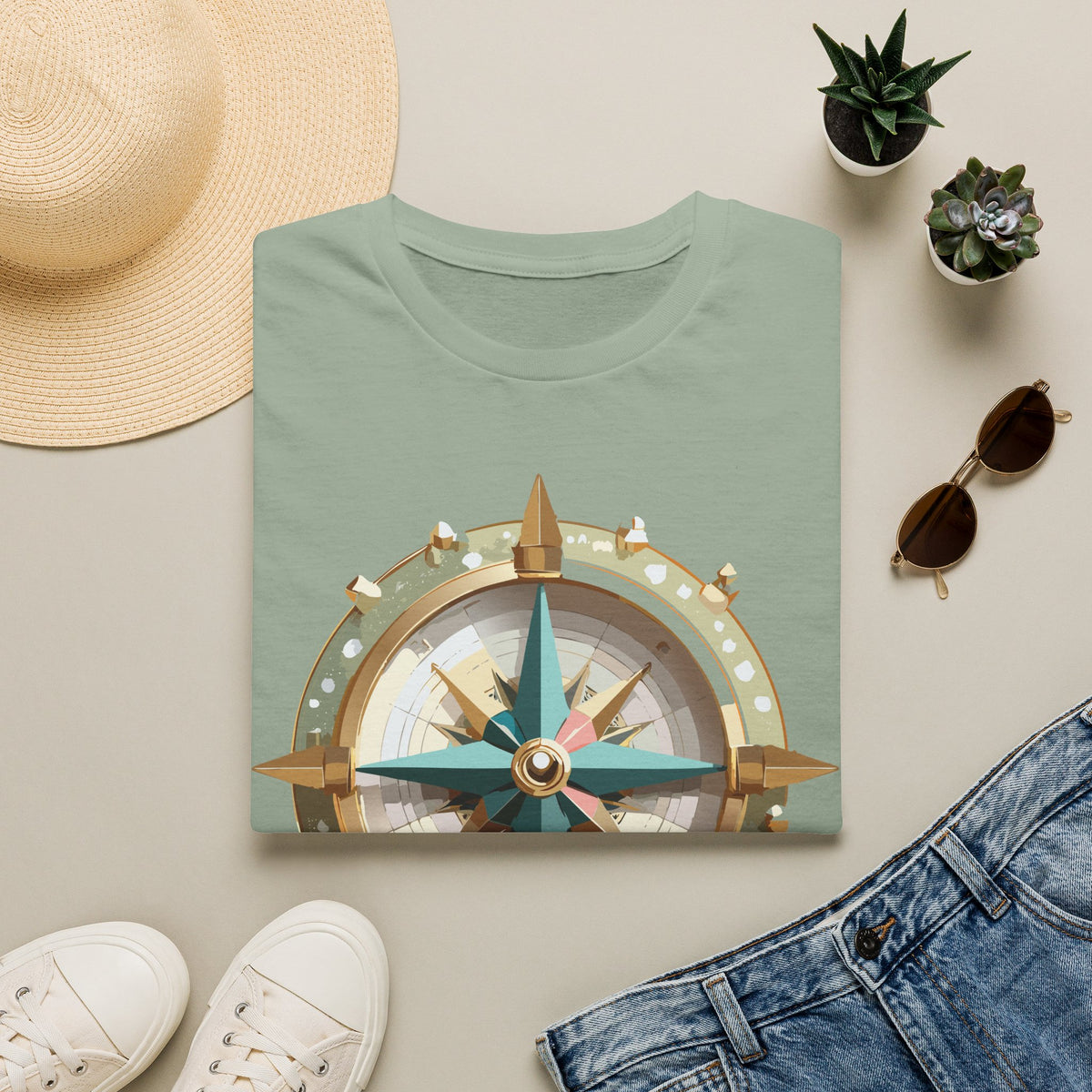 Nautical Compass Graphic T-Shirt | Vintage Navigation Compass Tee