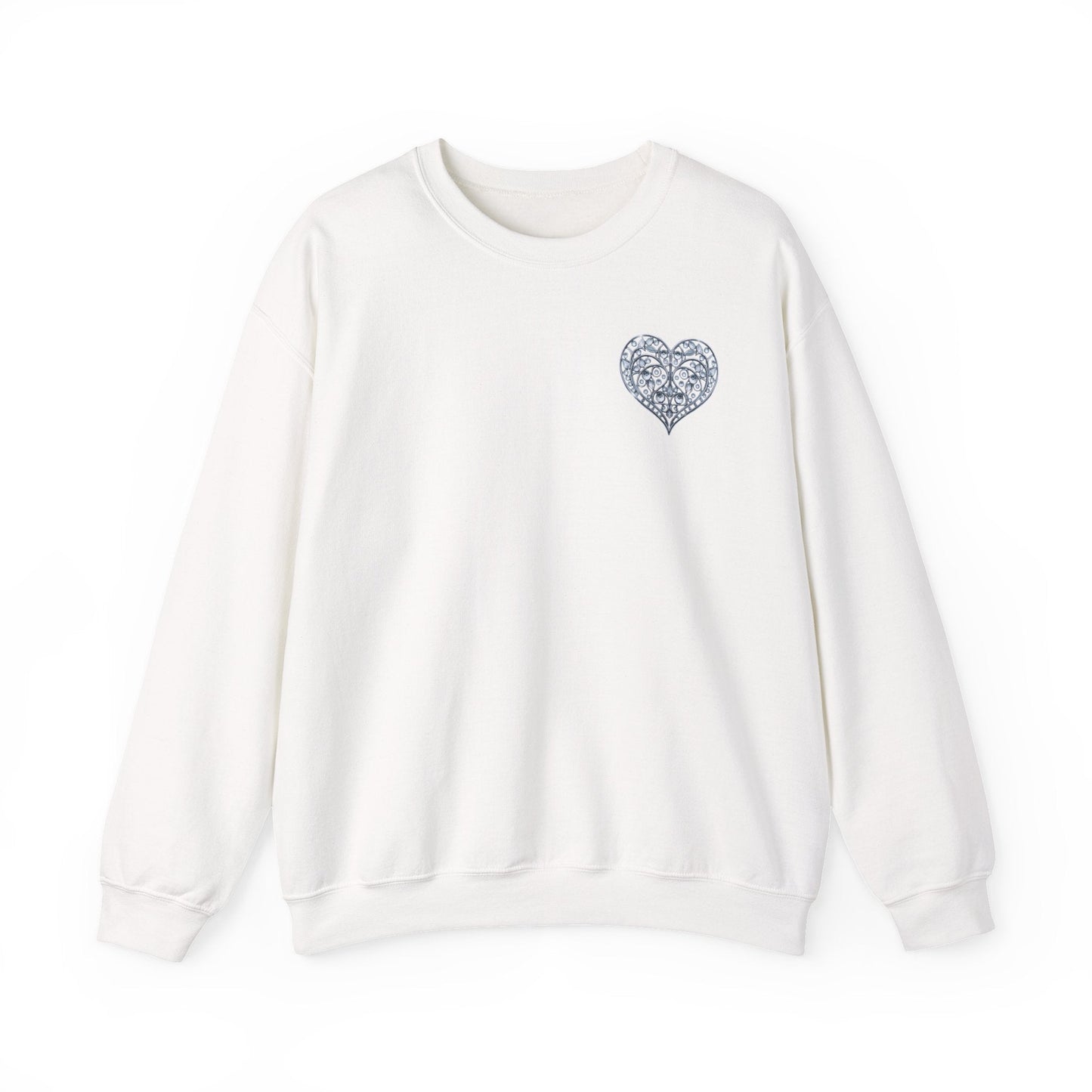 Crystal Heart Sweatshirt Unisex Fifty Fifty Cotton Poly Valentine Day Crewneck Gildan 18000