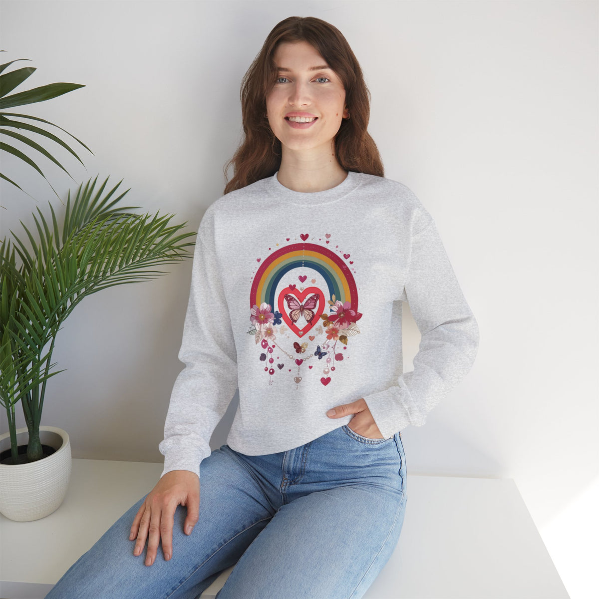 Rainbow Heart Sweatshirt, Floral Heart Sweatshirt, Floral Love Sweatshirt, Valentine's Day Sweatshirt, Rainbow Heart Floral Sweatshirt 113