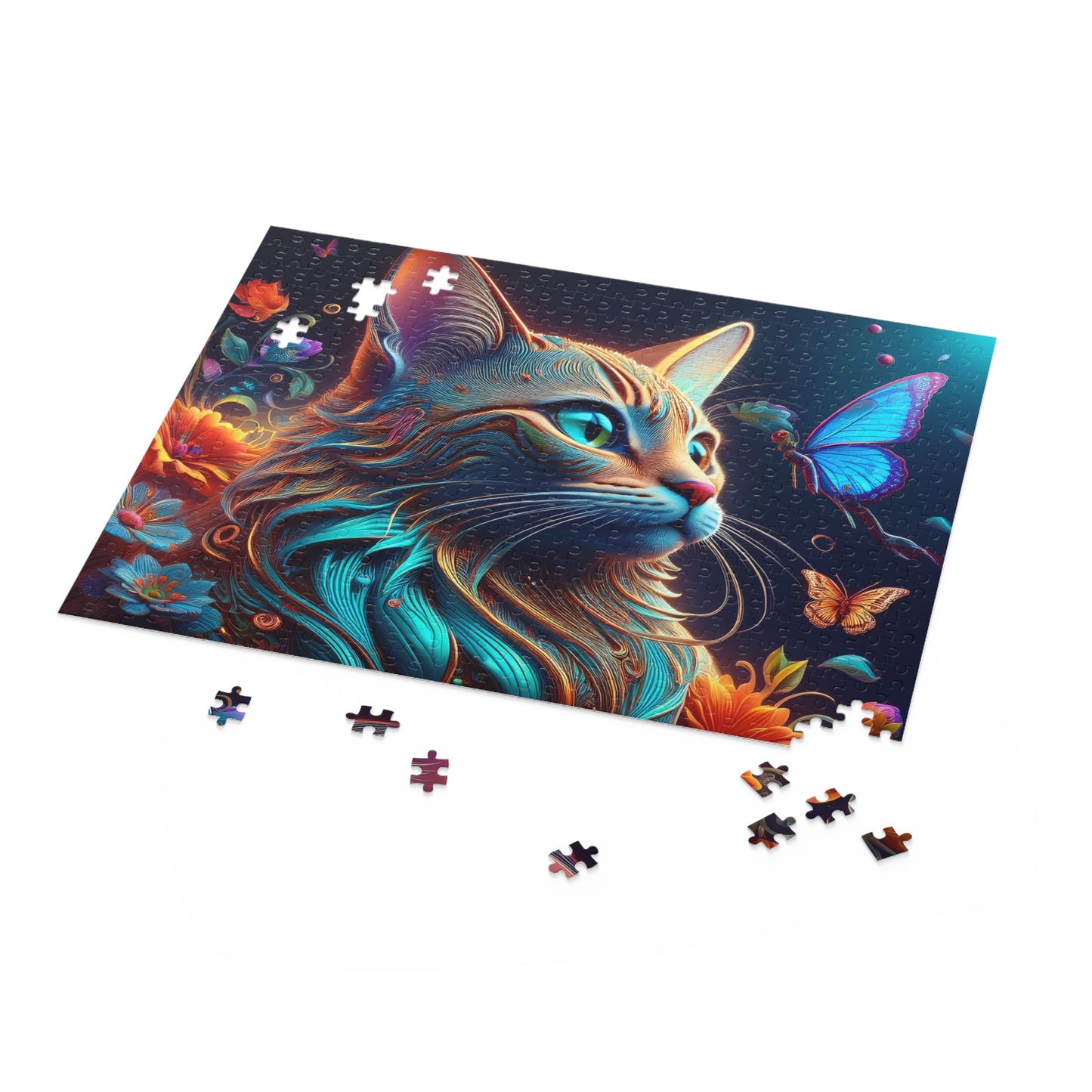 Puzzles-23 Floral Cat Face Puzzle 500-Piece  Floral Cat Puzzle 500-Piece, Kids Puzzles Size: 16" x 20",  Ages 9+