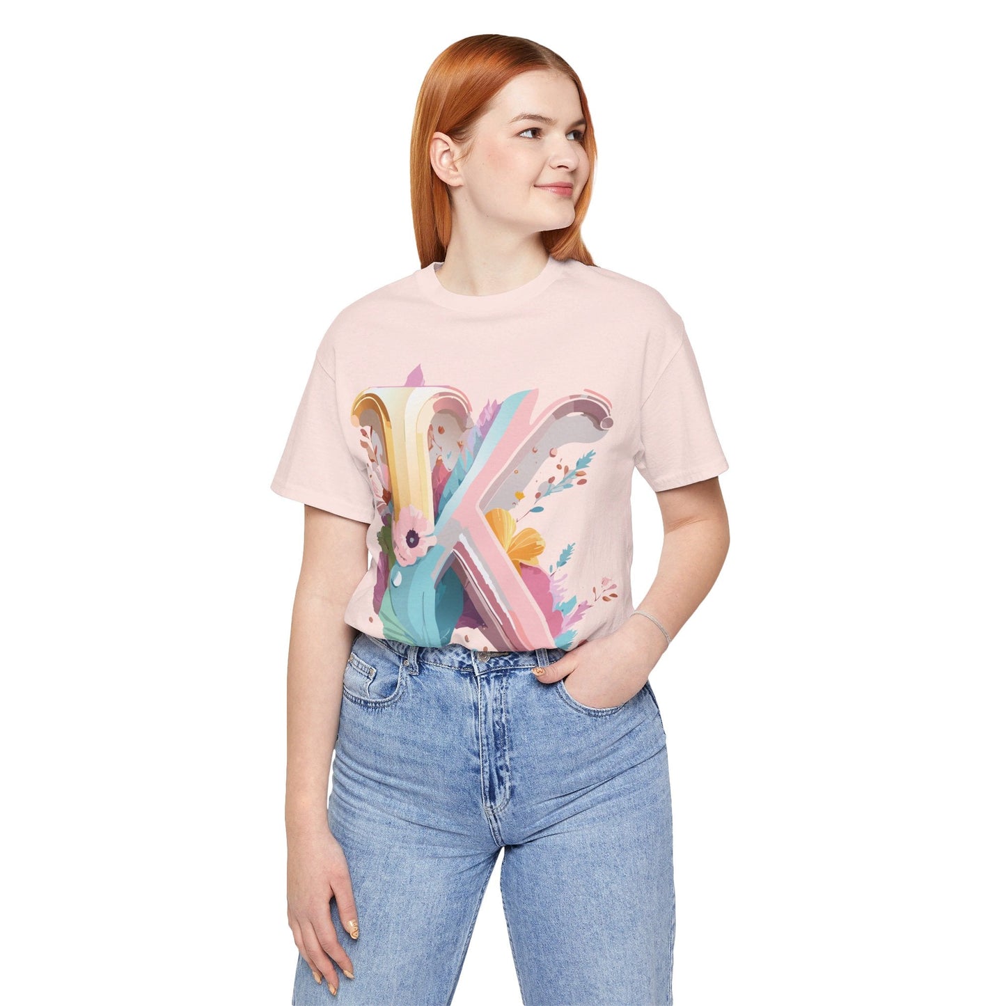 Letter K Graphic Tee Unisex Vintage Inspired Art Design Short Sleeve Shirt Adelpha