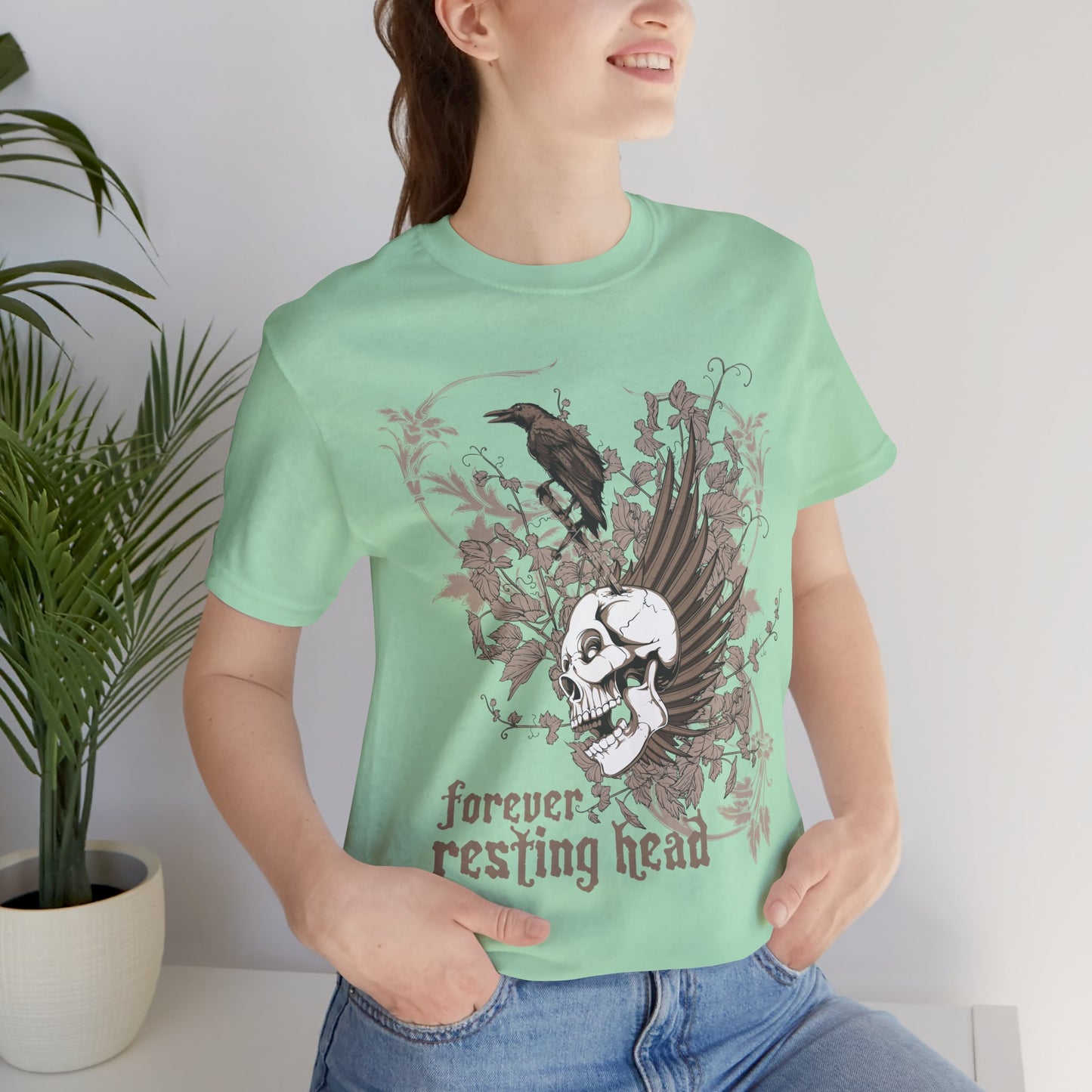 Forever Resting Head Tee, Edgy Graphic Shirt, Music T-Shirt, Gothic Tees, Skull Shirt, Art Design Tee, Skull Graphic Top