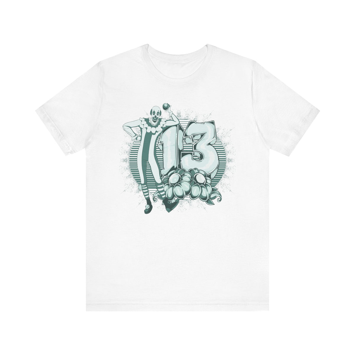 Lucky Number 13 Clown Illustration T-Shirt Vintage Numbers Floral Motif Unisex Cotton Art-39