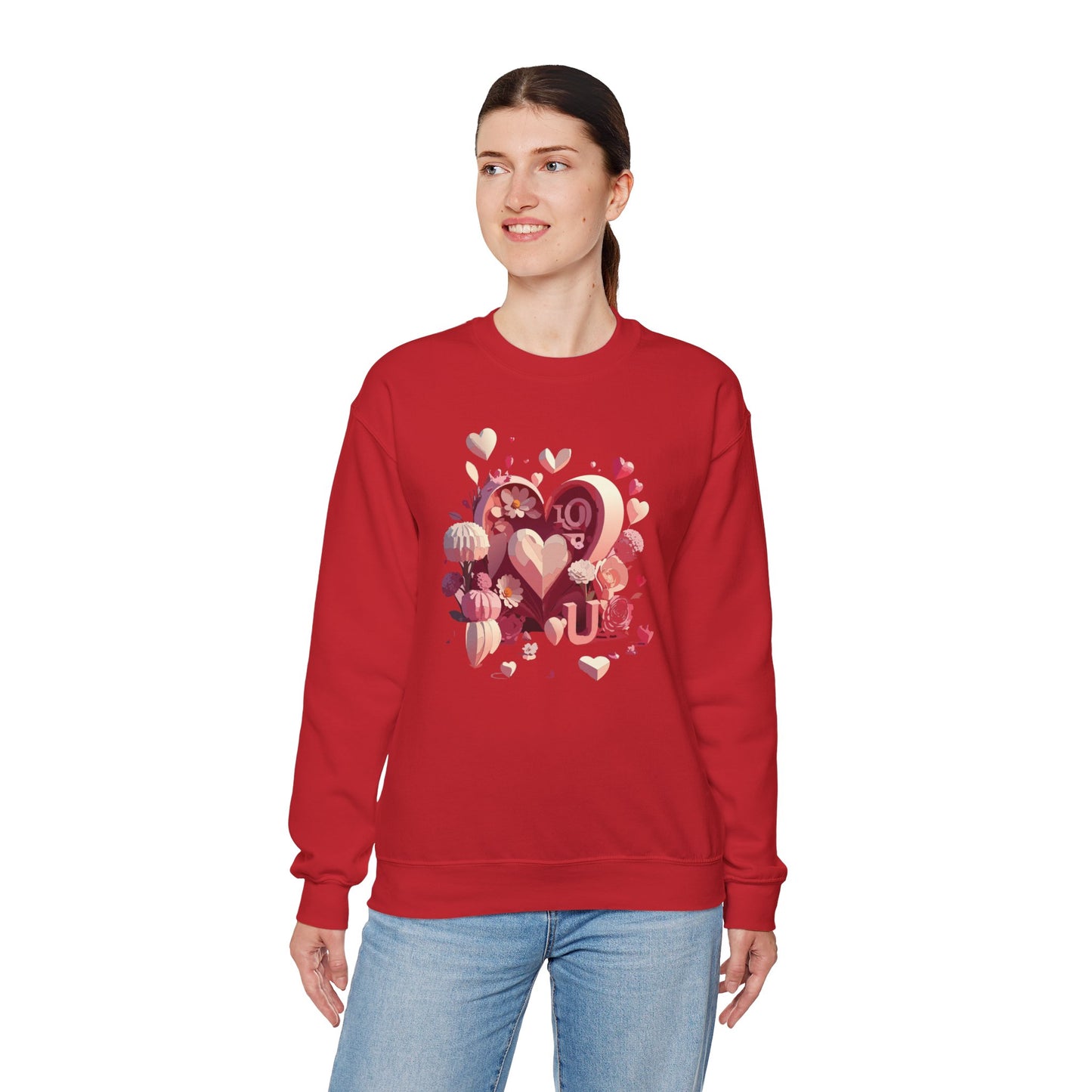 Unisex Floral Big Heart Sweatshirt, Love Floral Sweatshirt, Floral Heart Sweatshirt, 50/50 Cotton-Poly Valentine's Day Sweatshirt 09
