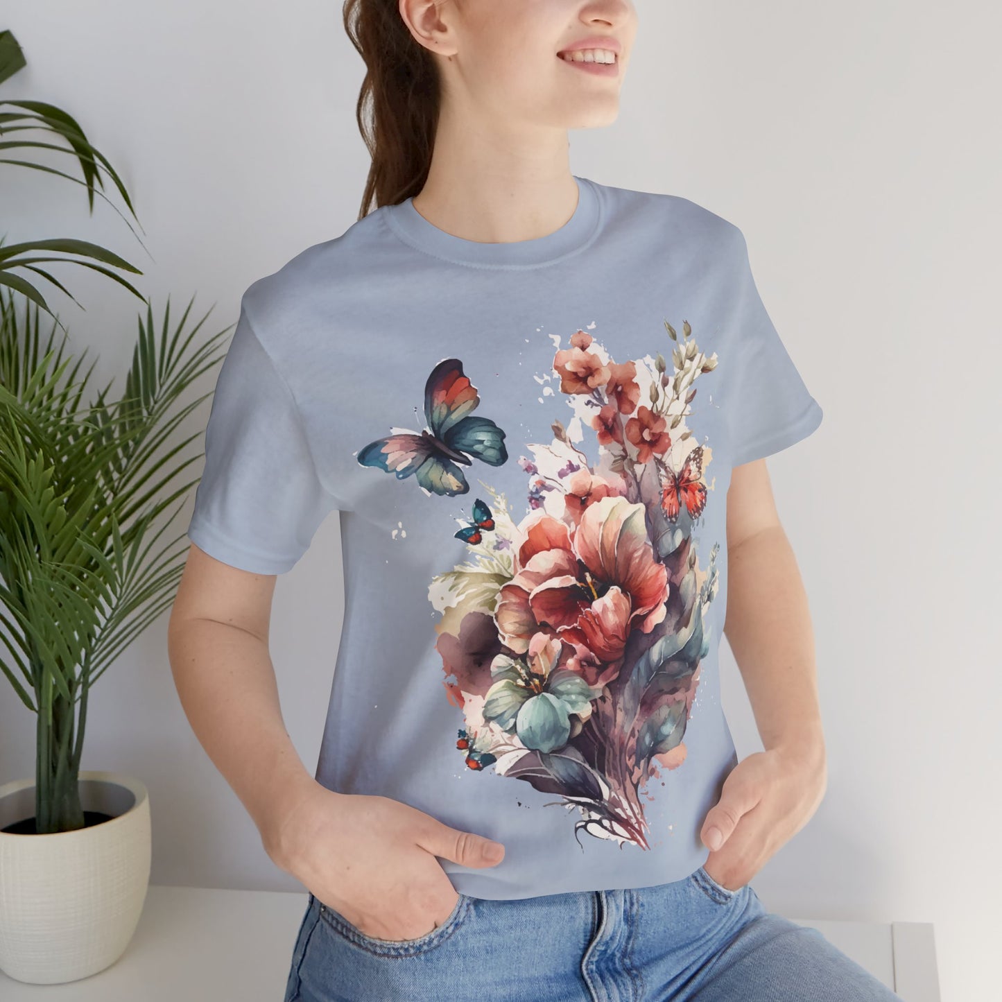 Cotton Tee Shirt with Butterfly Prints