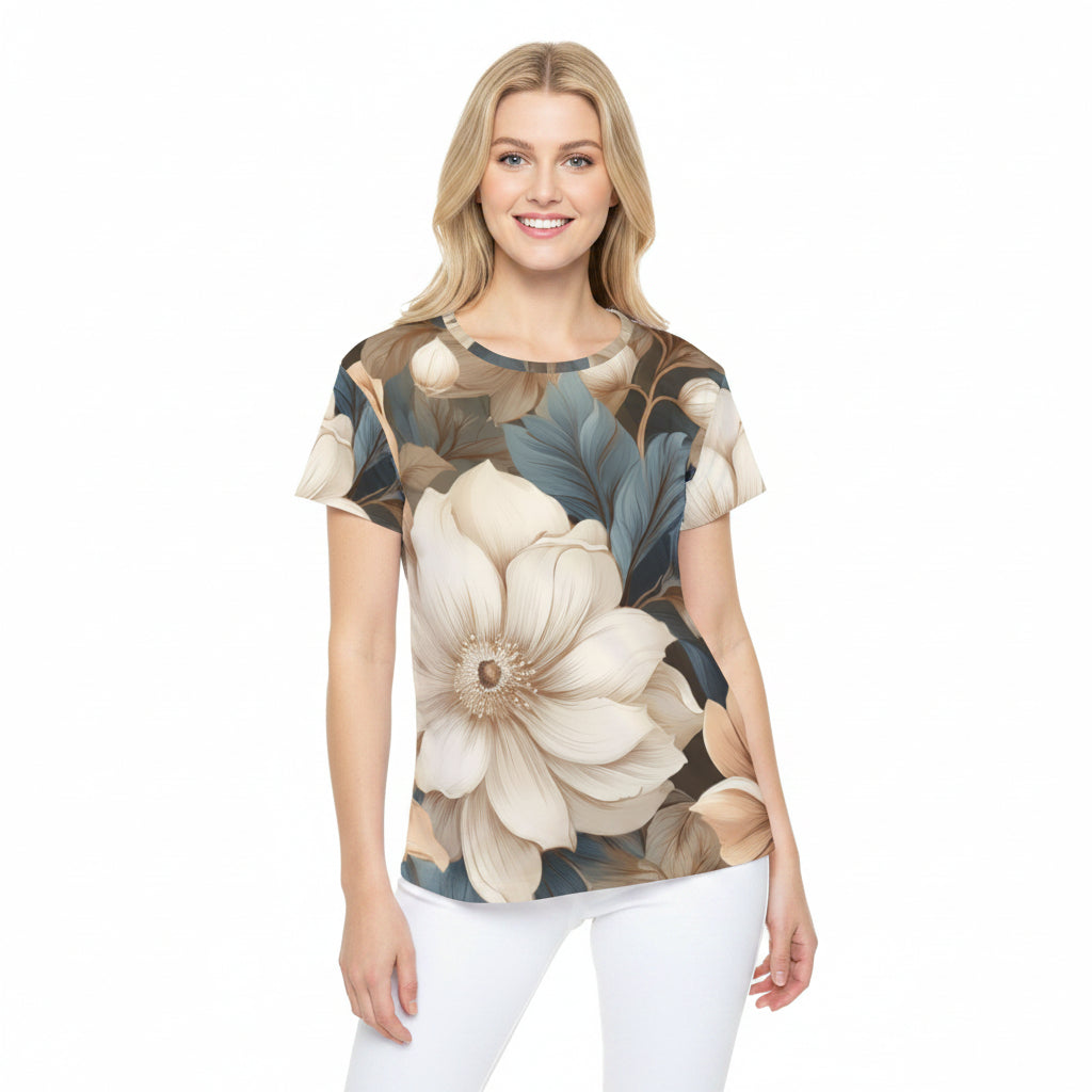 Women Poly T-Shirt with Floral Print
