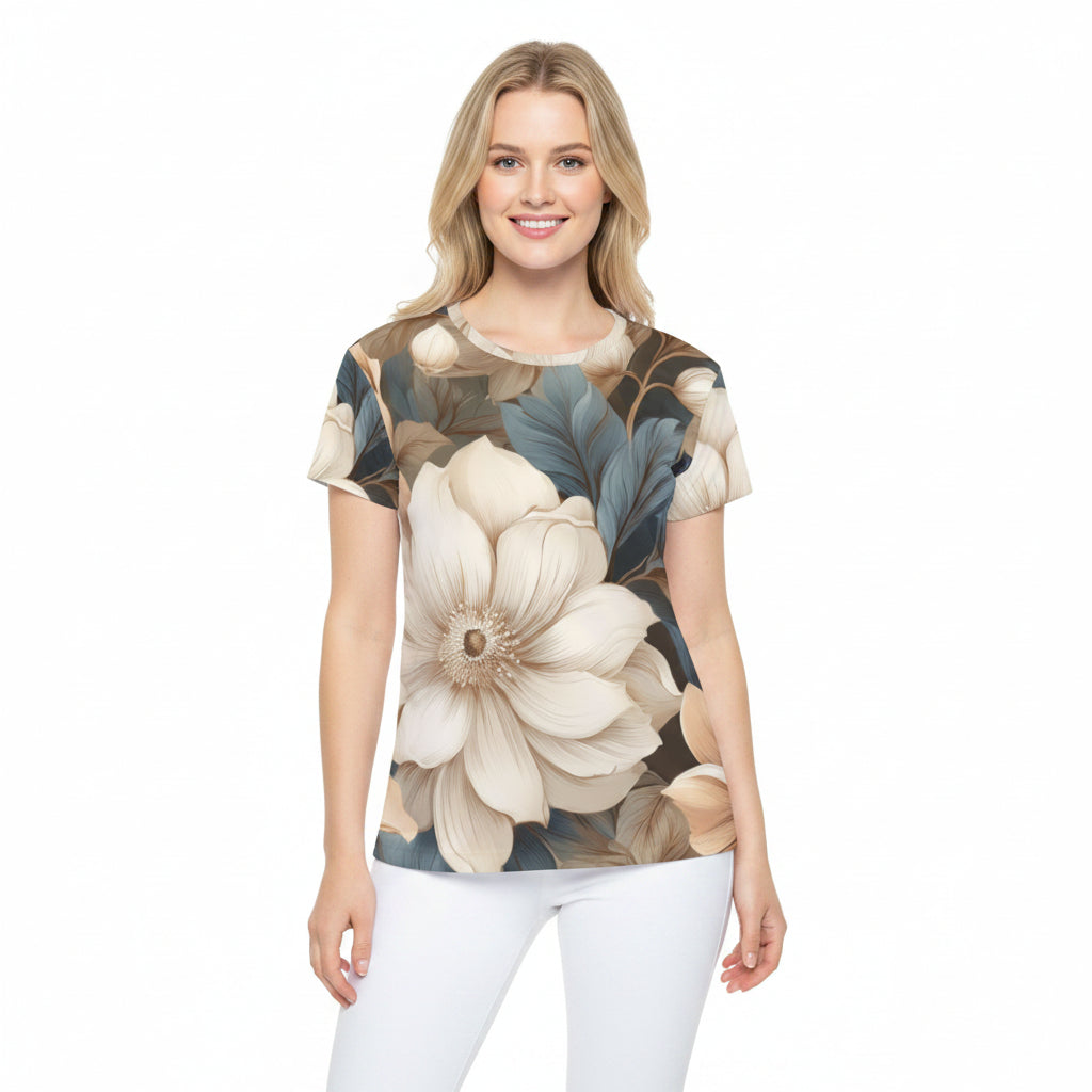 Women Poly T-Shirt with Floral Print