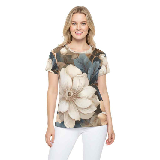 Women Poly T-Shirt with Floral Print