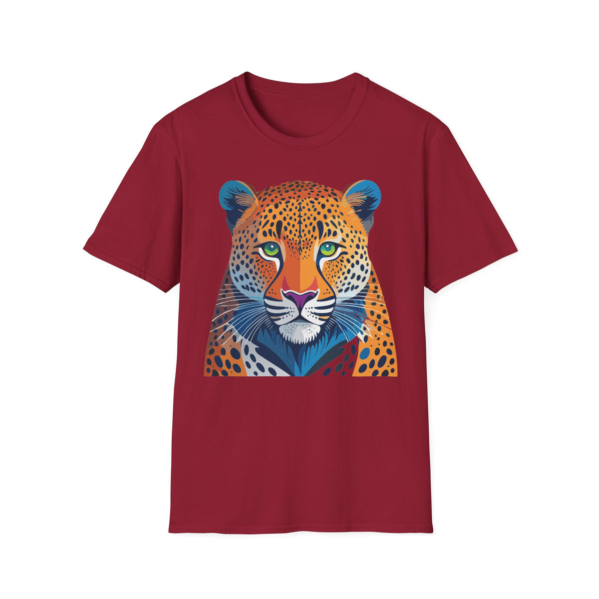 Colorful Leopard Face T-Shirt | Vibrant Big Cat Illustration