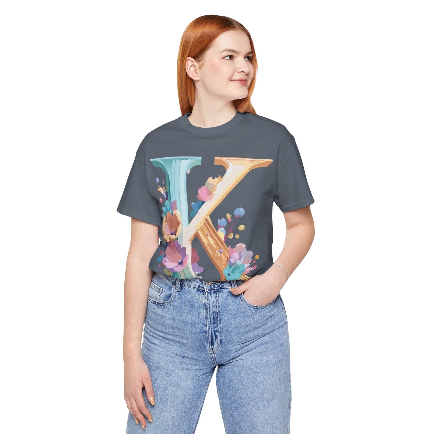 Letter K Shirt Graphic Tee Unisex Vintage Inspired Adelpha Art Design Tee Premium Soft Cotton
