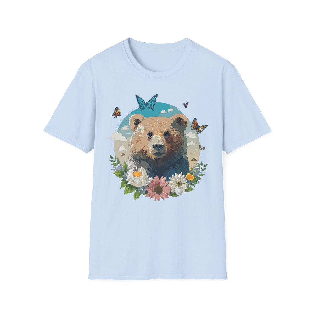 Floral Bear Wildlife Graphic Tee Unisex 100 Cotton Gildan T-Shirt