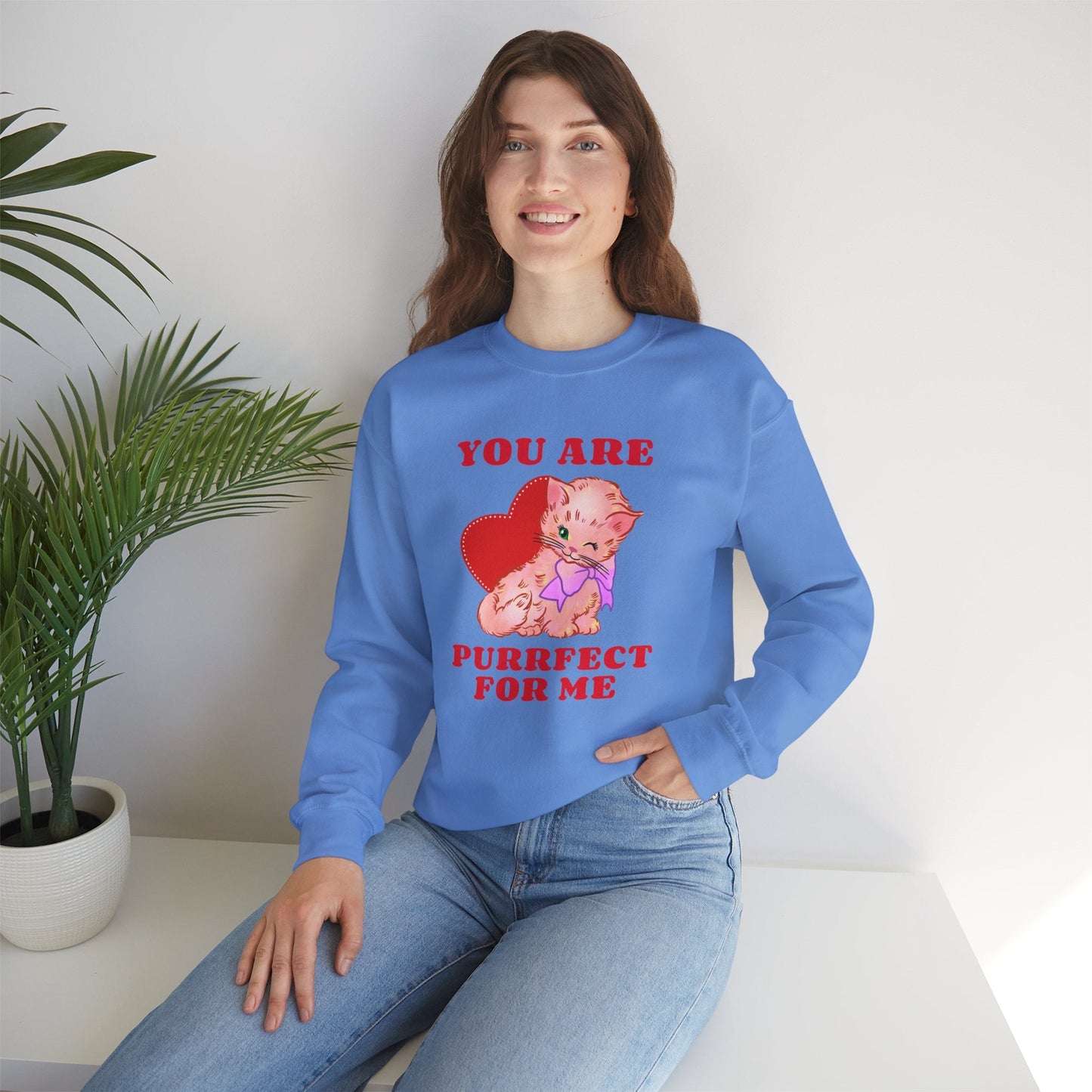 Cat Heart Sweatshirt Unisex Valentines Day Fifty Fifty Cotton Poly Blend Crewneck