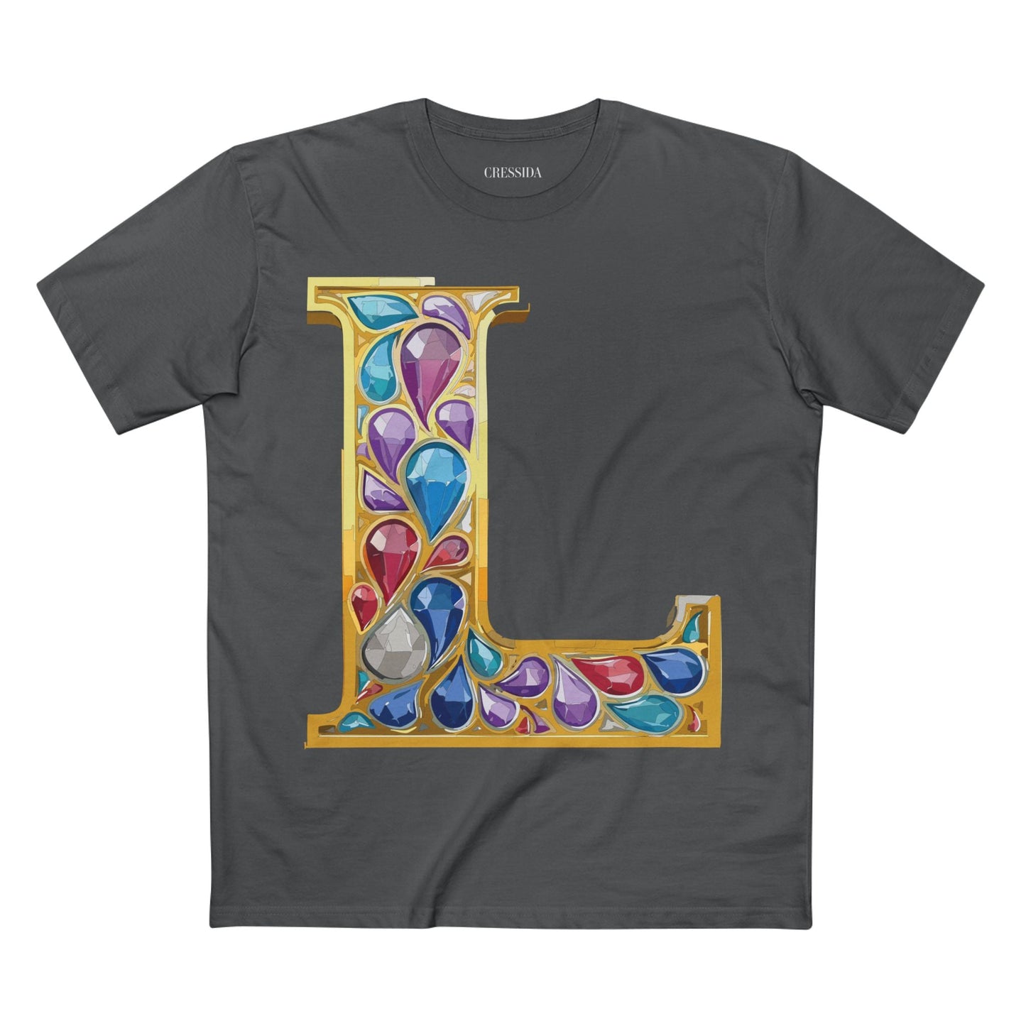 Letter L Graphic Design Tee Unisex 100 Cotton With Antique Gold Letters Artwork T-Shirt