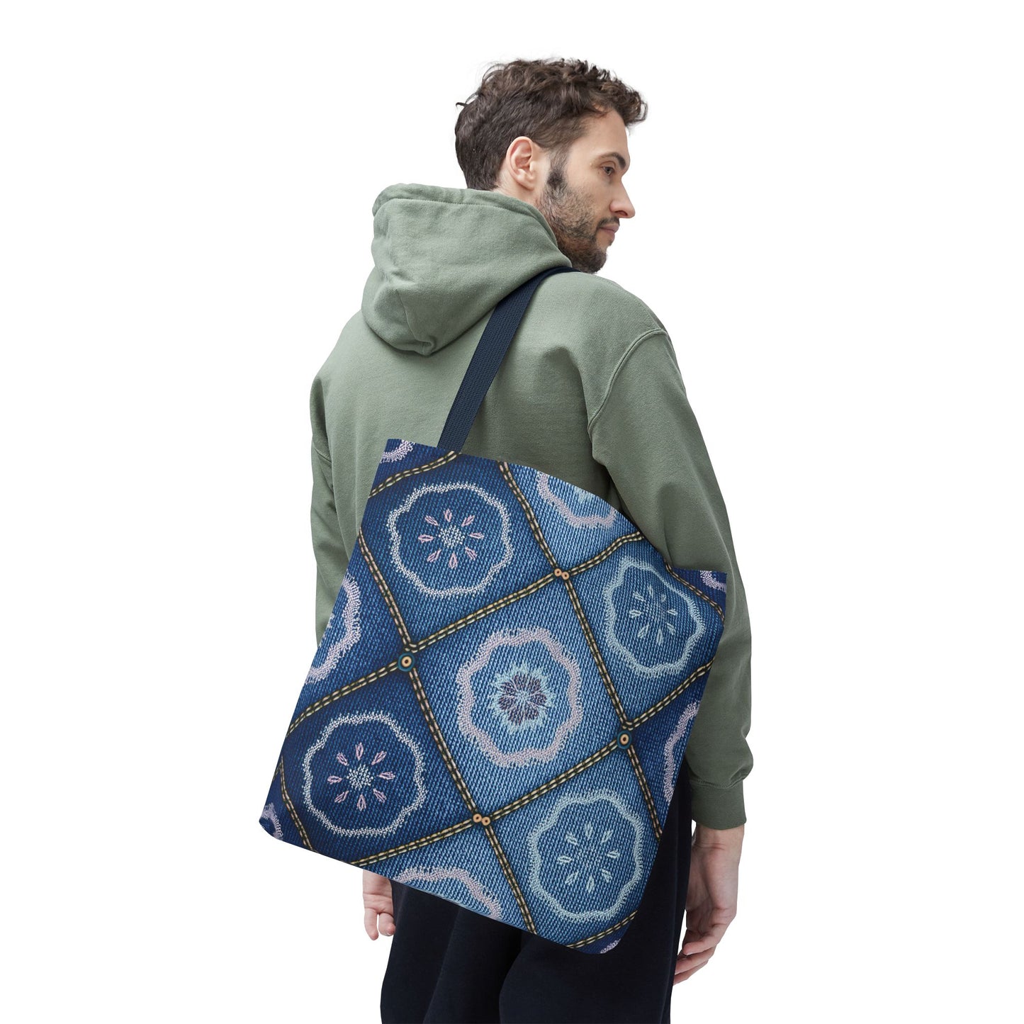 Denim Fabric Imitation Print Unisex Canvas Bag Poly Spun 3 Sizes Tote Bag 123