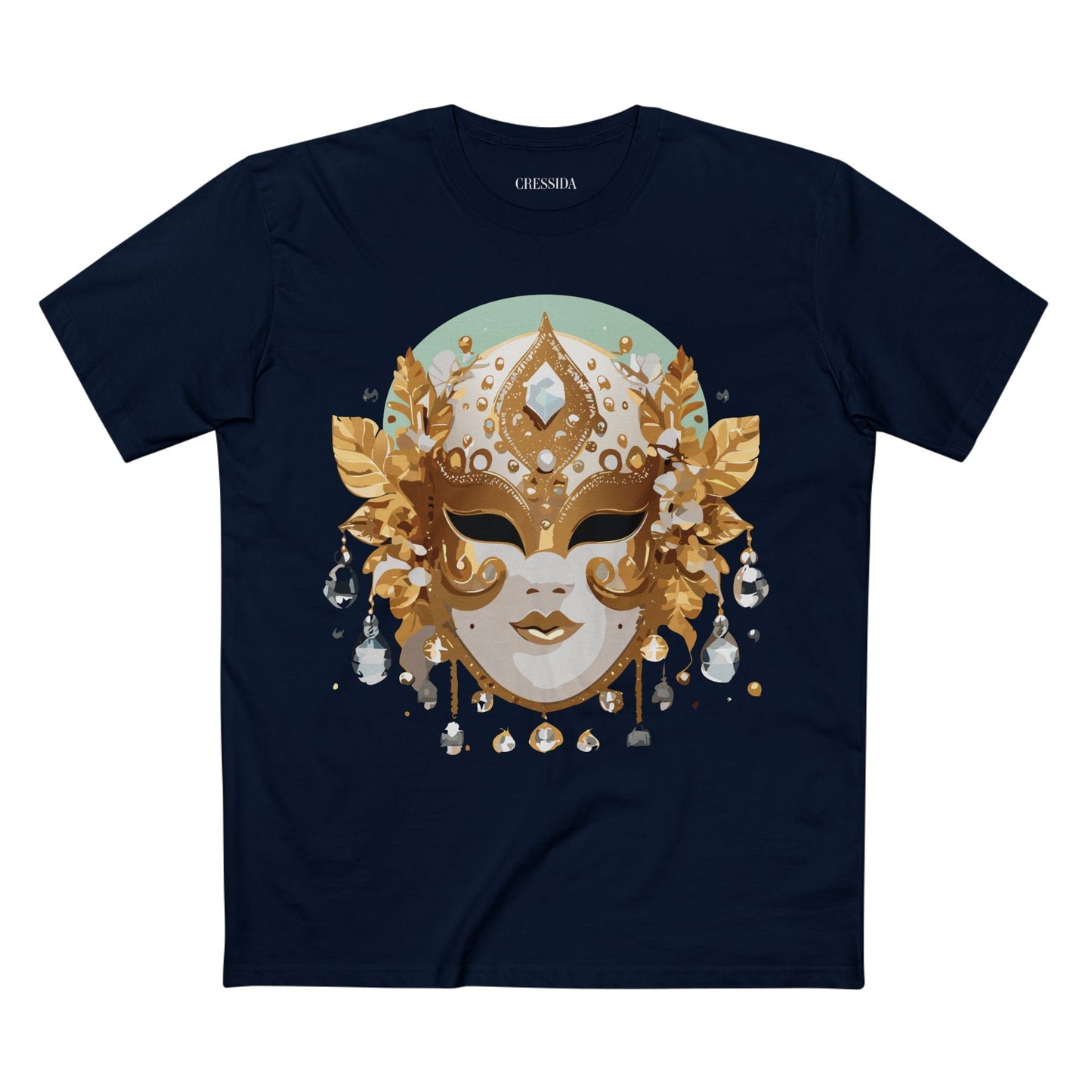 Carnival Mask Graphic T-Shirt Unisex 100 Cotton With Antique Gold Art Design Tee 9
