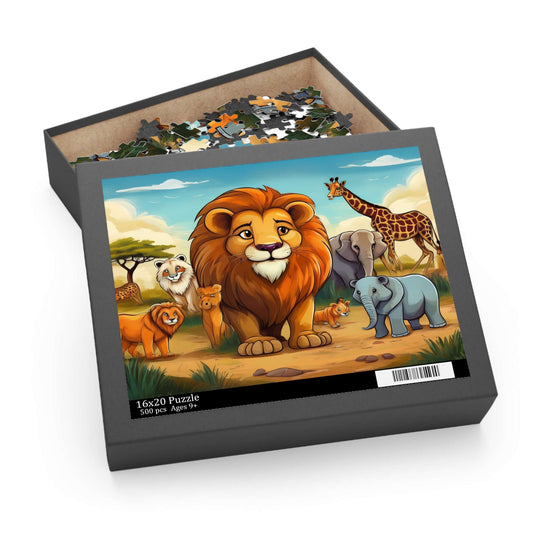 Animals on Safari Puzzle 500-Chipboard Pieces in Box | Kids Puzzles Size: 16" x 20",  Ages 9+ and Family pn44