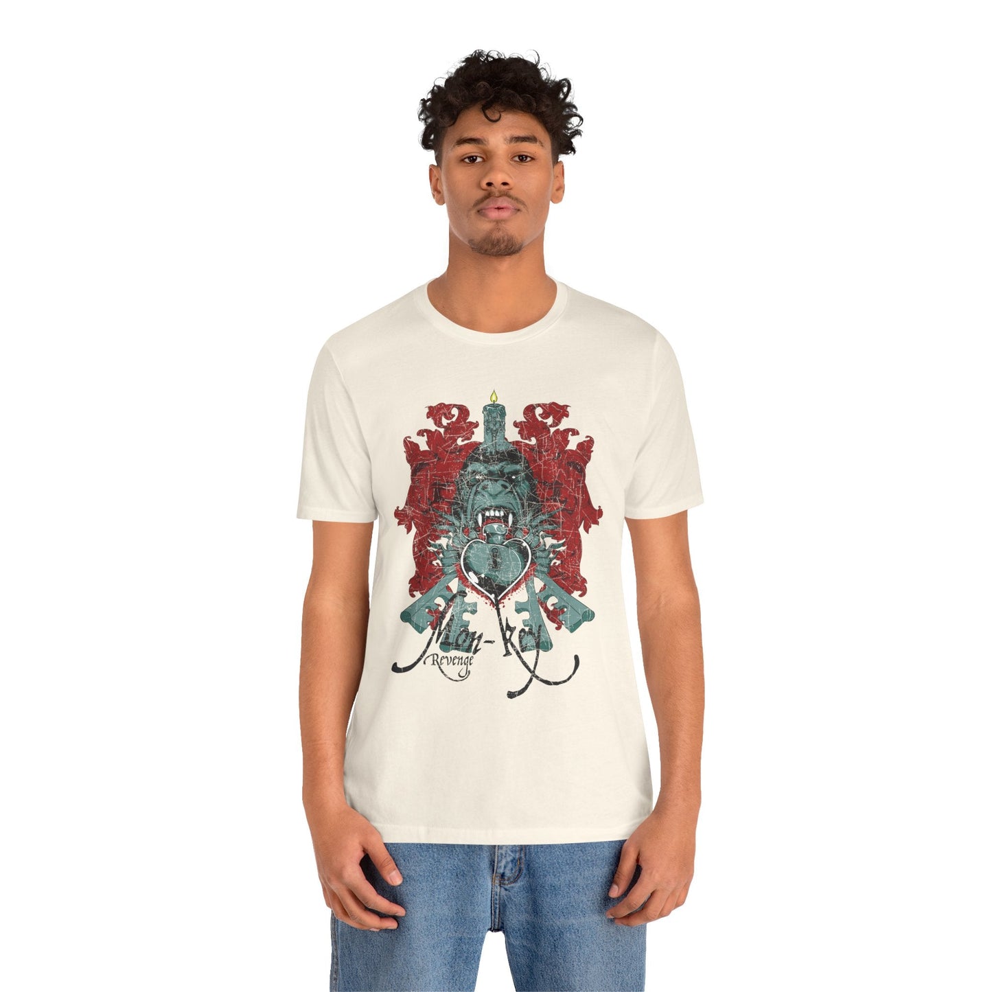 Gorilla Crest with Sword and Heart T-Shirt Heraldic Gothic Design Rock Band T-Shirt