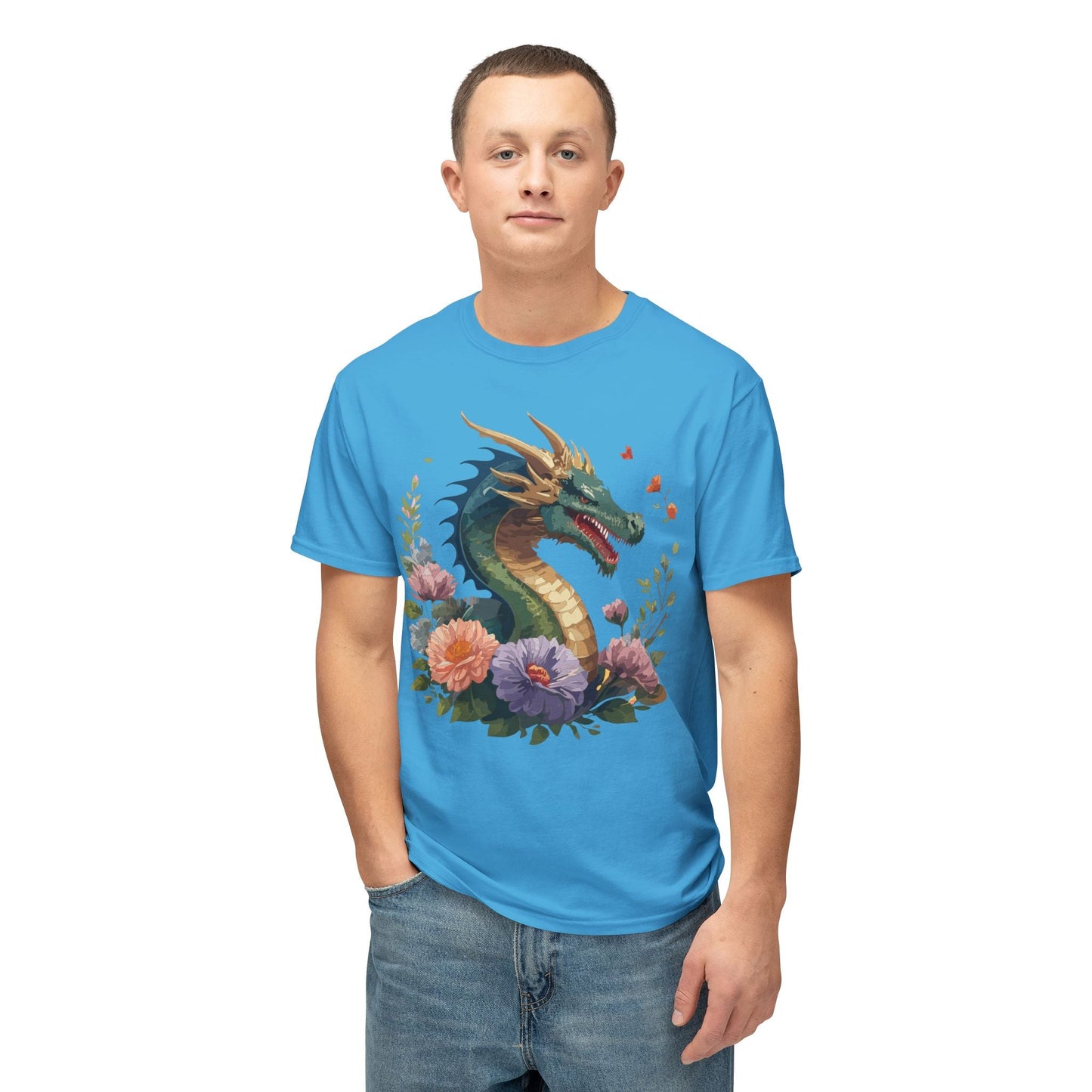 Dragon Art Design Shirt Unisex Cotton T Shirt Floral Print Tee