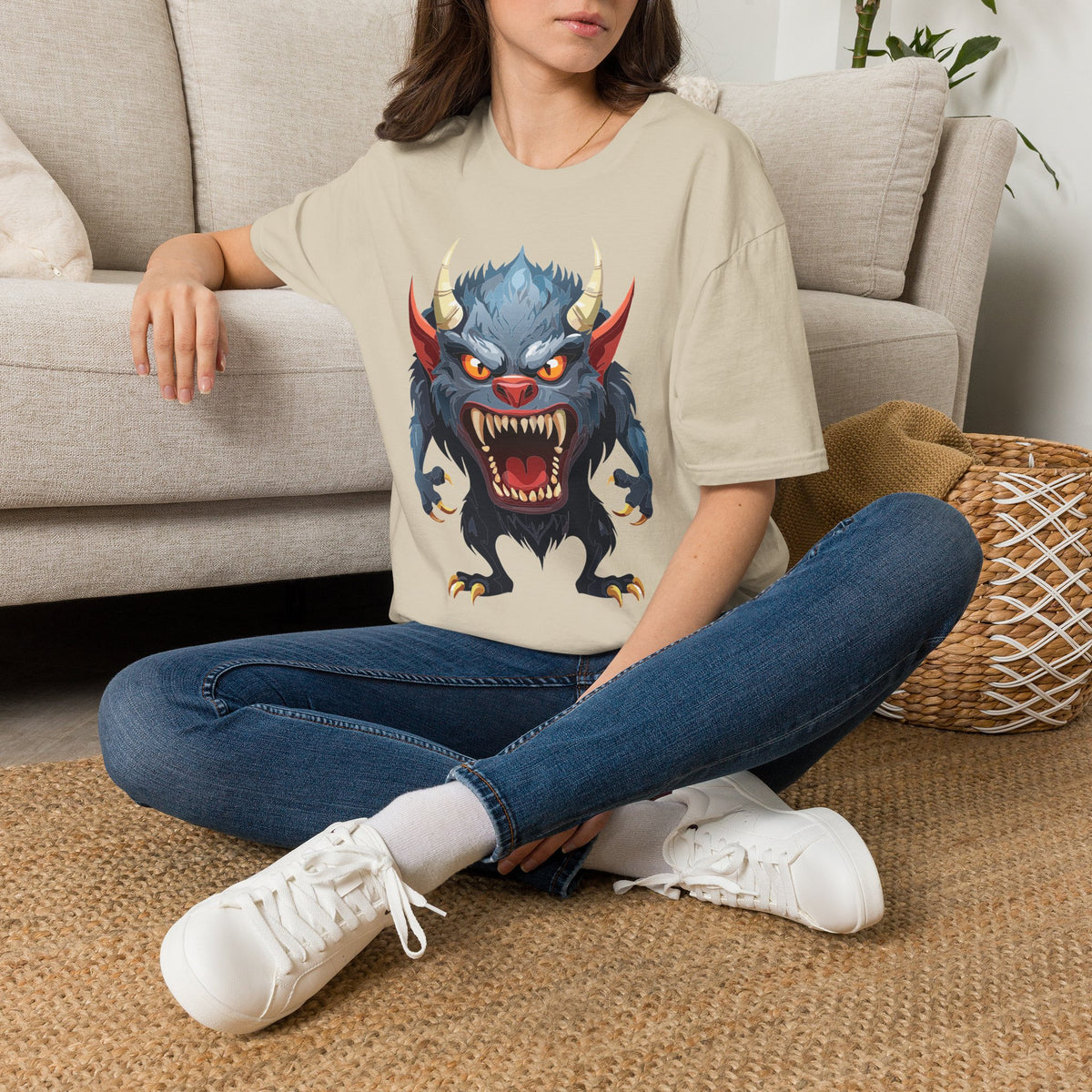 Werewolf Monster T-Shirt — Fierce Demon Face for Halloween Cartoon Graphic Tee Unisex 100 Cotton Gildan T-Shirt