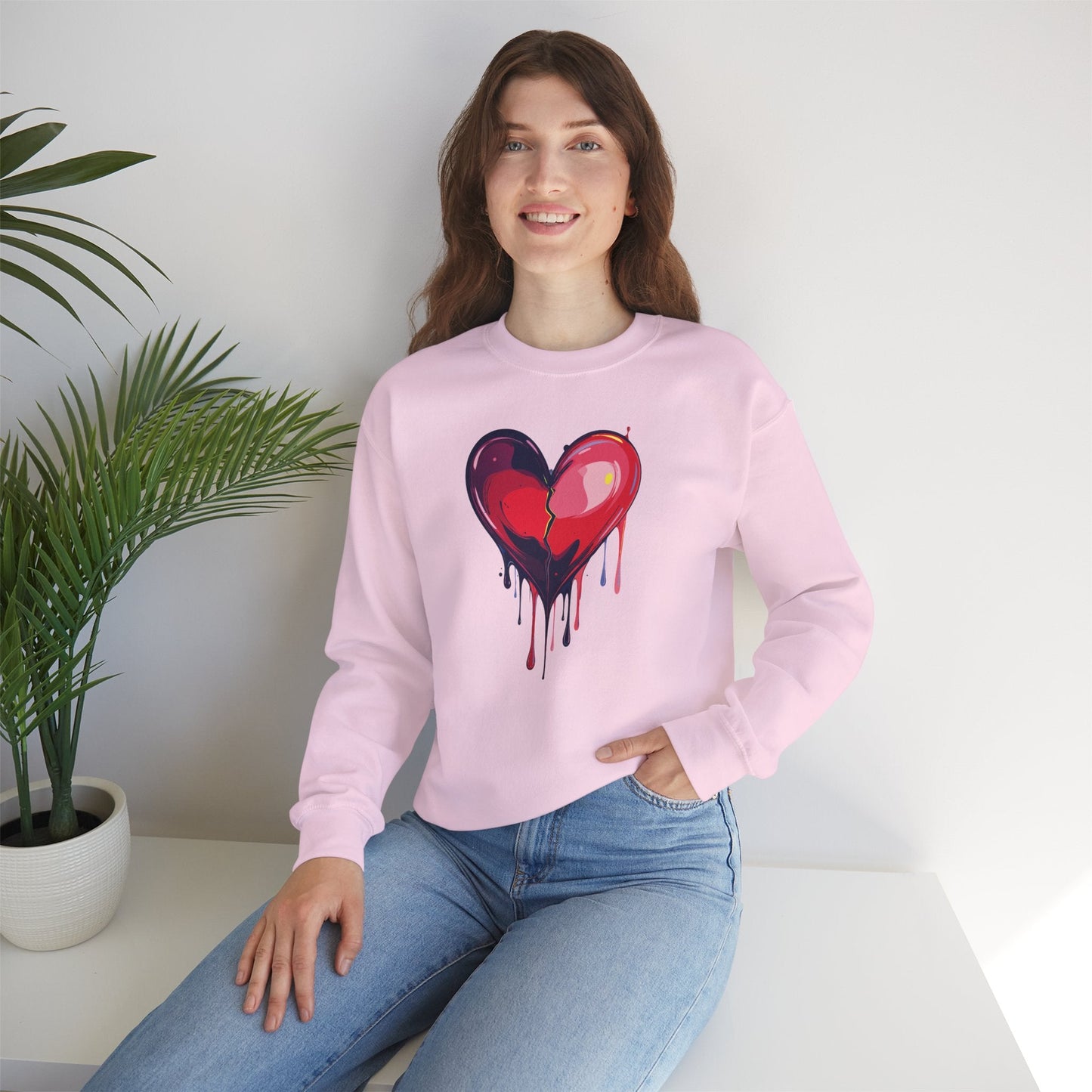 Red Heart Floral Sweatshirt Unisex Heavy Blend Crewneck Valentines Day Love Sweatshirt
